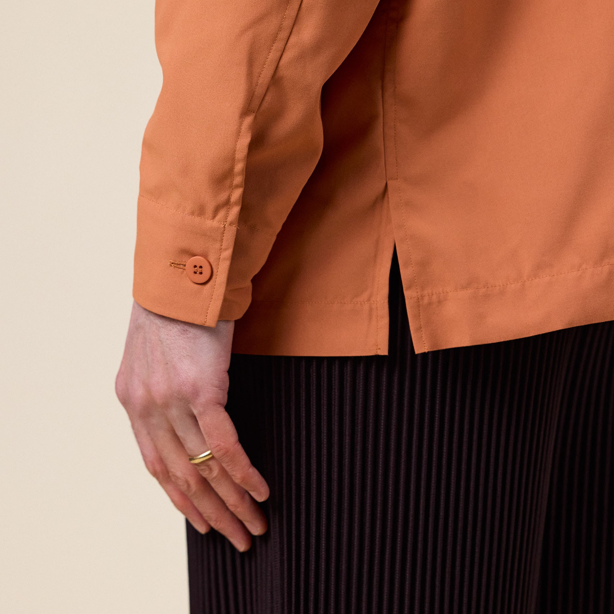 IM MEN - Pleated Panelled Shirt - Light Orange