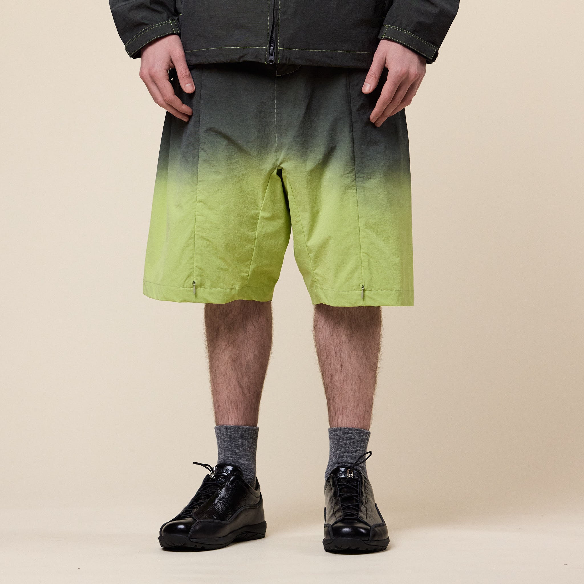 Poliquant - Gradient Garment Dyed Long Shorts - Black Lime