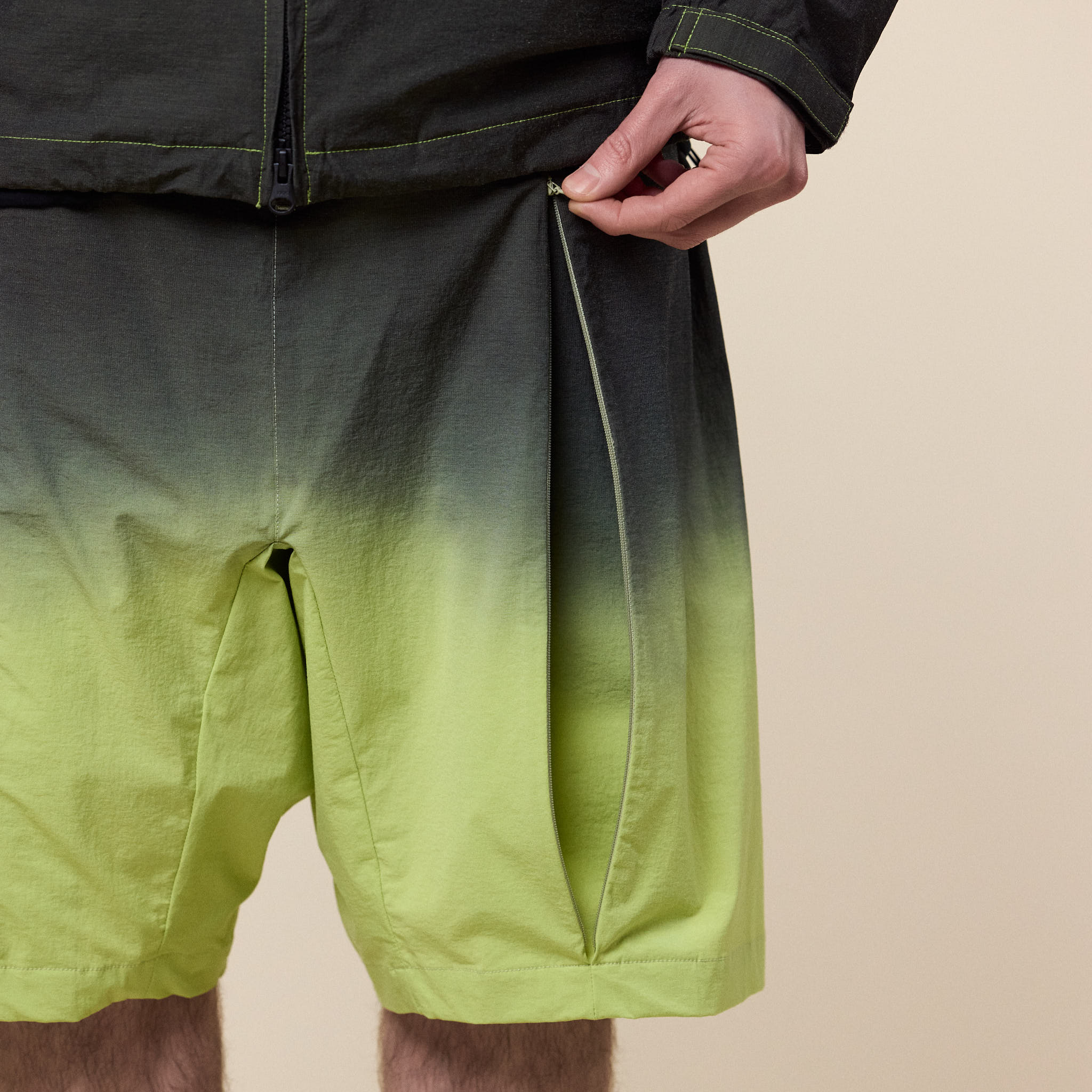 Poliquant - Gradient Garment Dyed Long Shorts - Black Lime