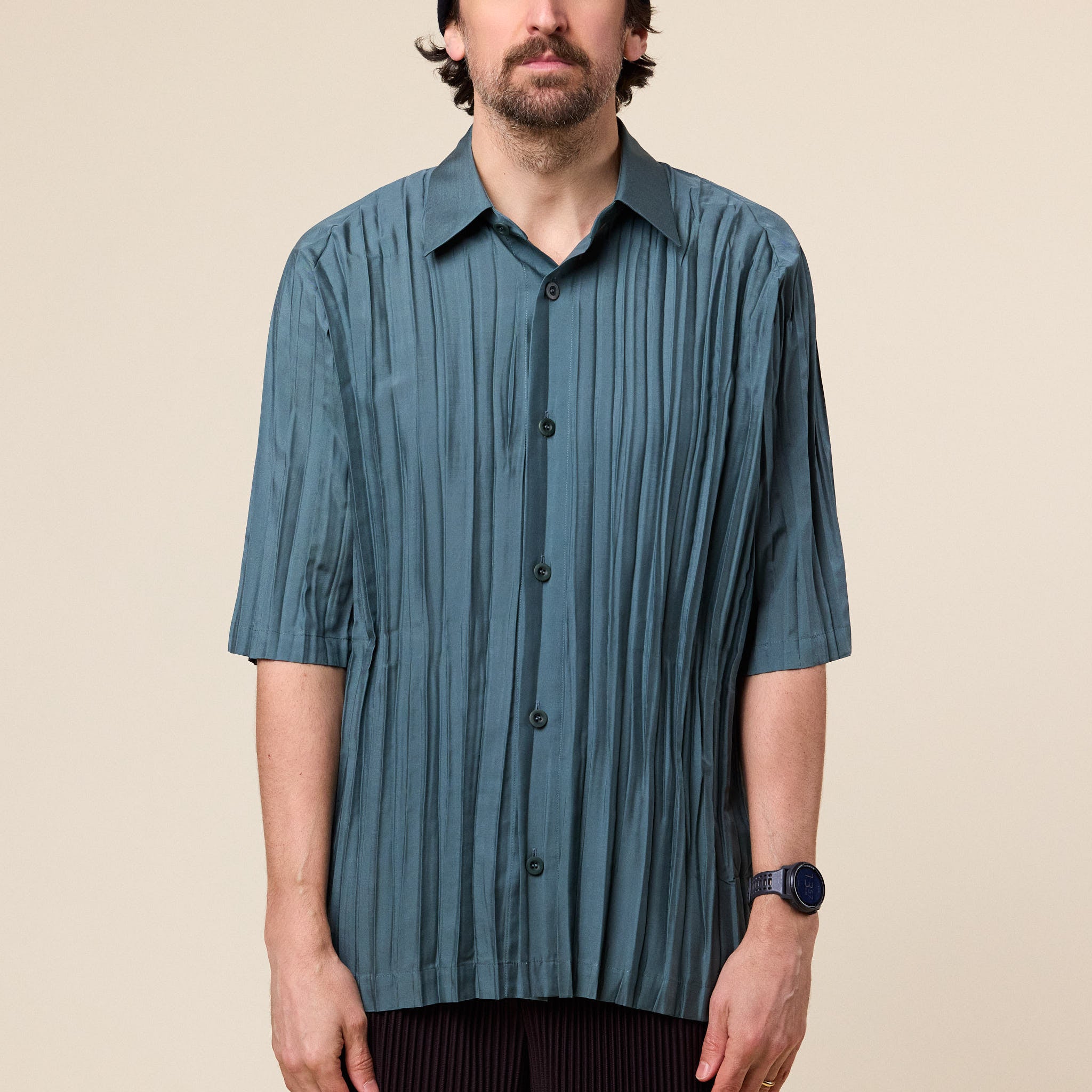IM MEN - Wrinkle Shirt Short Sleeve - Blue Grey