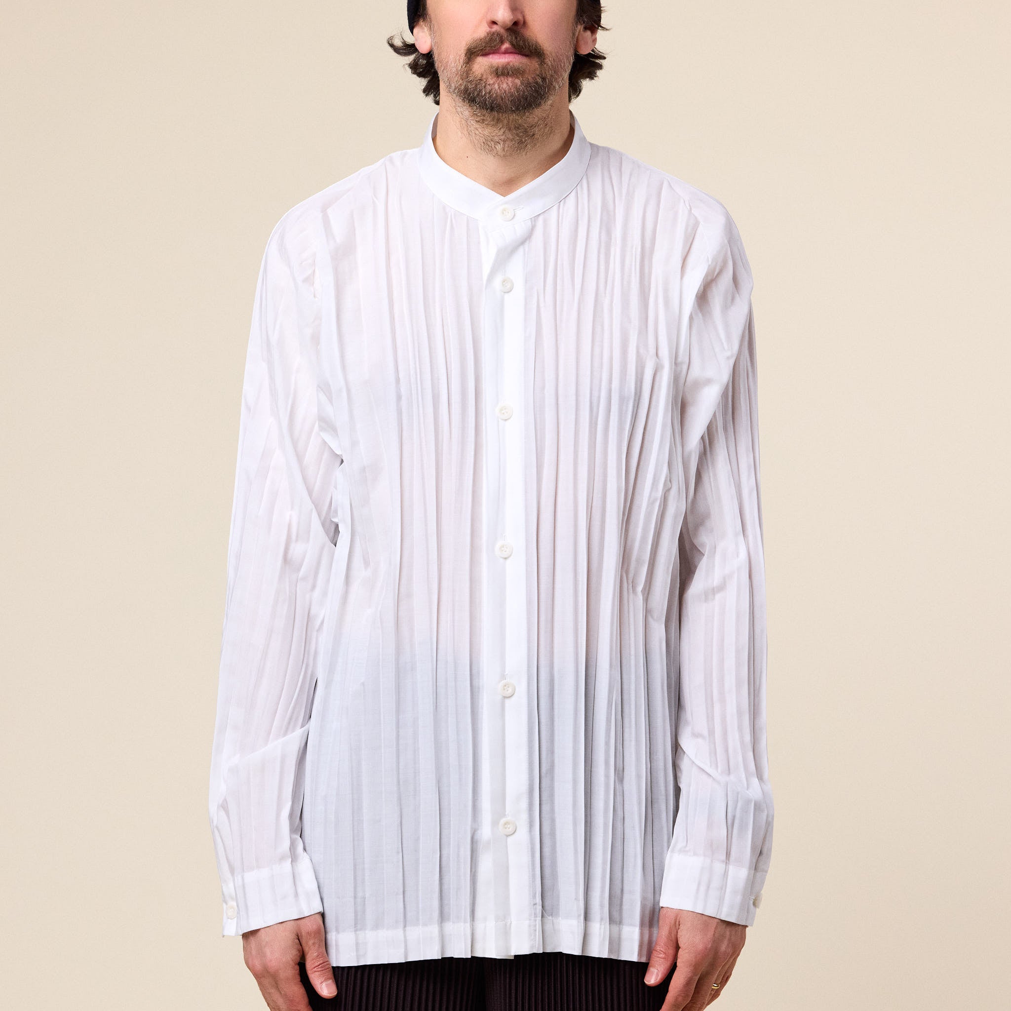 IM MEN - Wrinkle Shirt Stand Collar - Off White