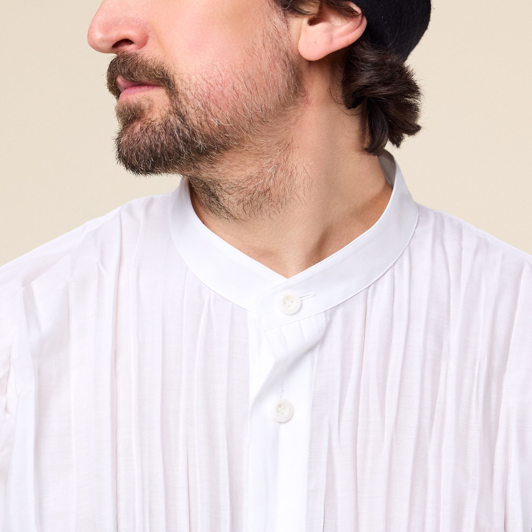 IM MEN - Wrinkle Shirt Stand Collar - Off White