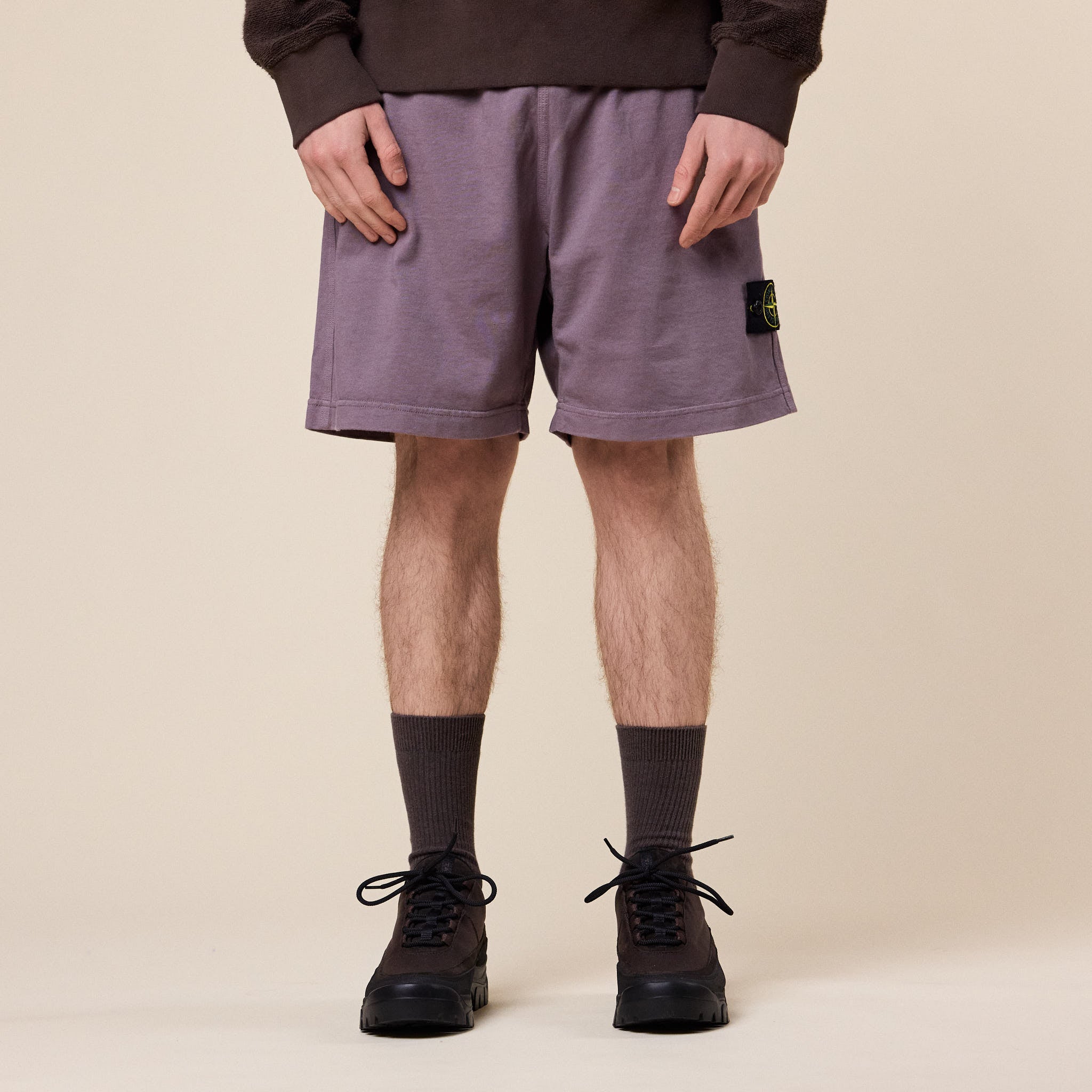Stone Island - Malfilé Jersey "Old Effect" Shorts - Purple Grey