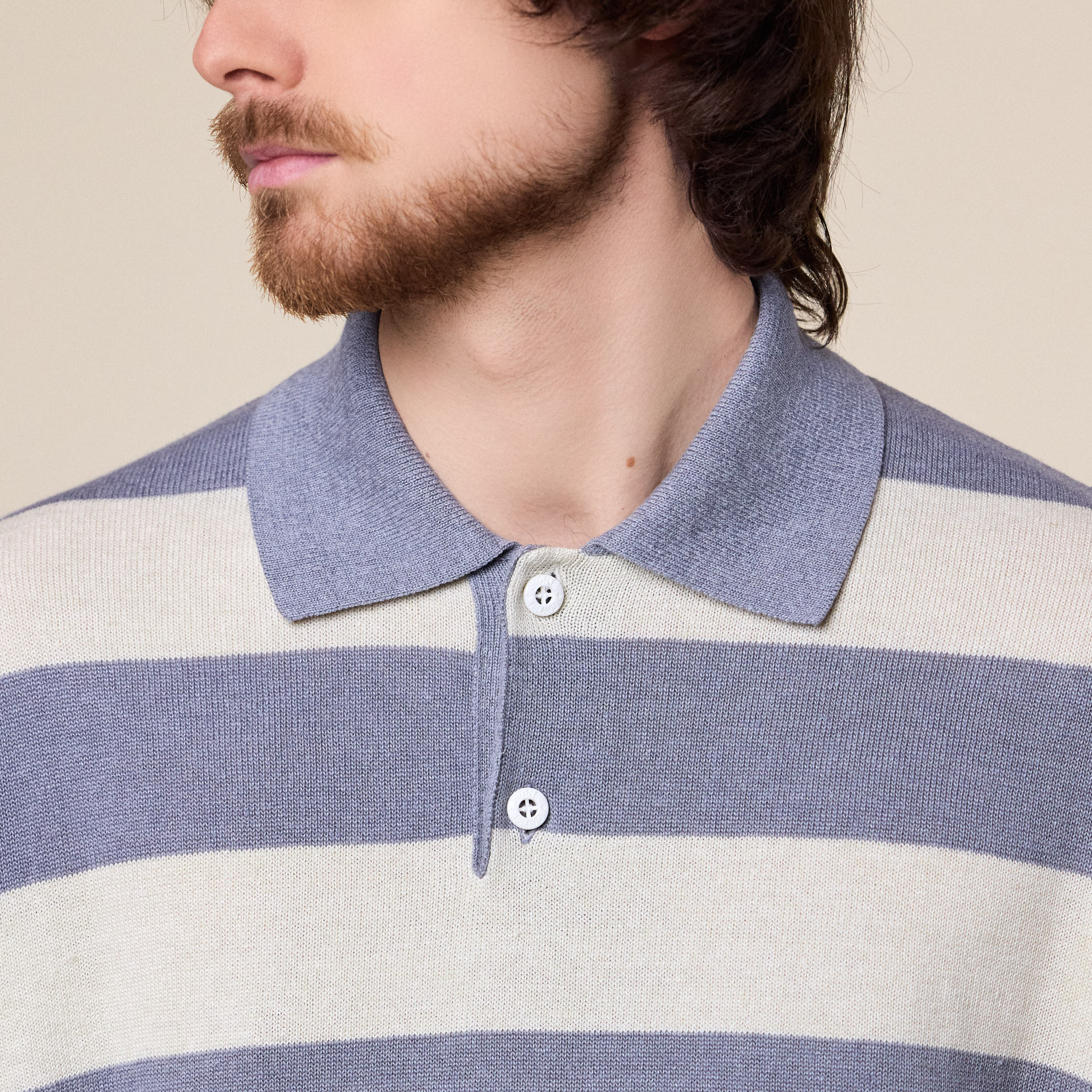 Stone Island Marina - Oversized Cotton Knit Polo Shirt - Ivory Melange
