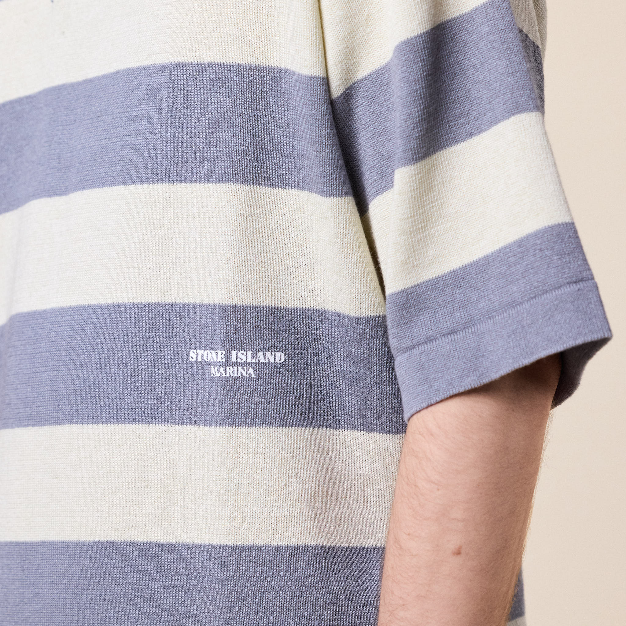 Stone Island Marina - Oversized Cotton Knit Polo Shirt - Ivory Melange