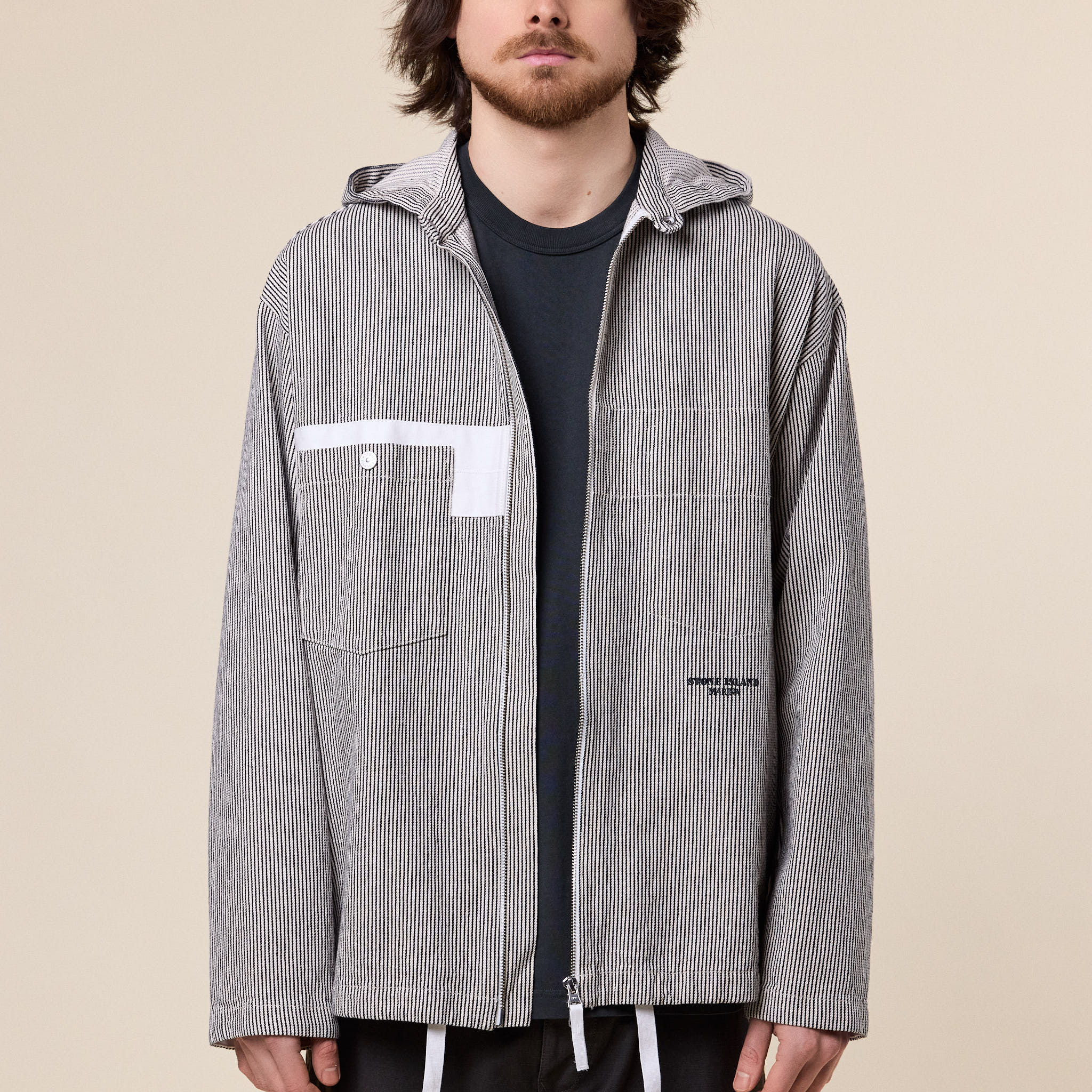 Stone Island Marina - Striped Cotton Hooded Overshirt / Jacket - Navy Blue