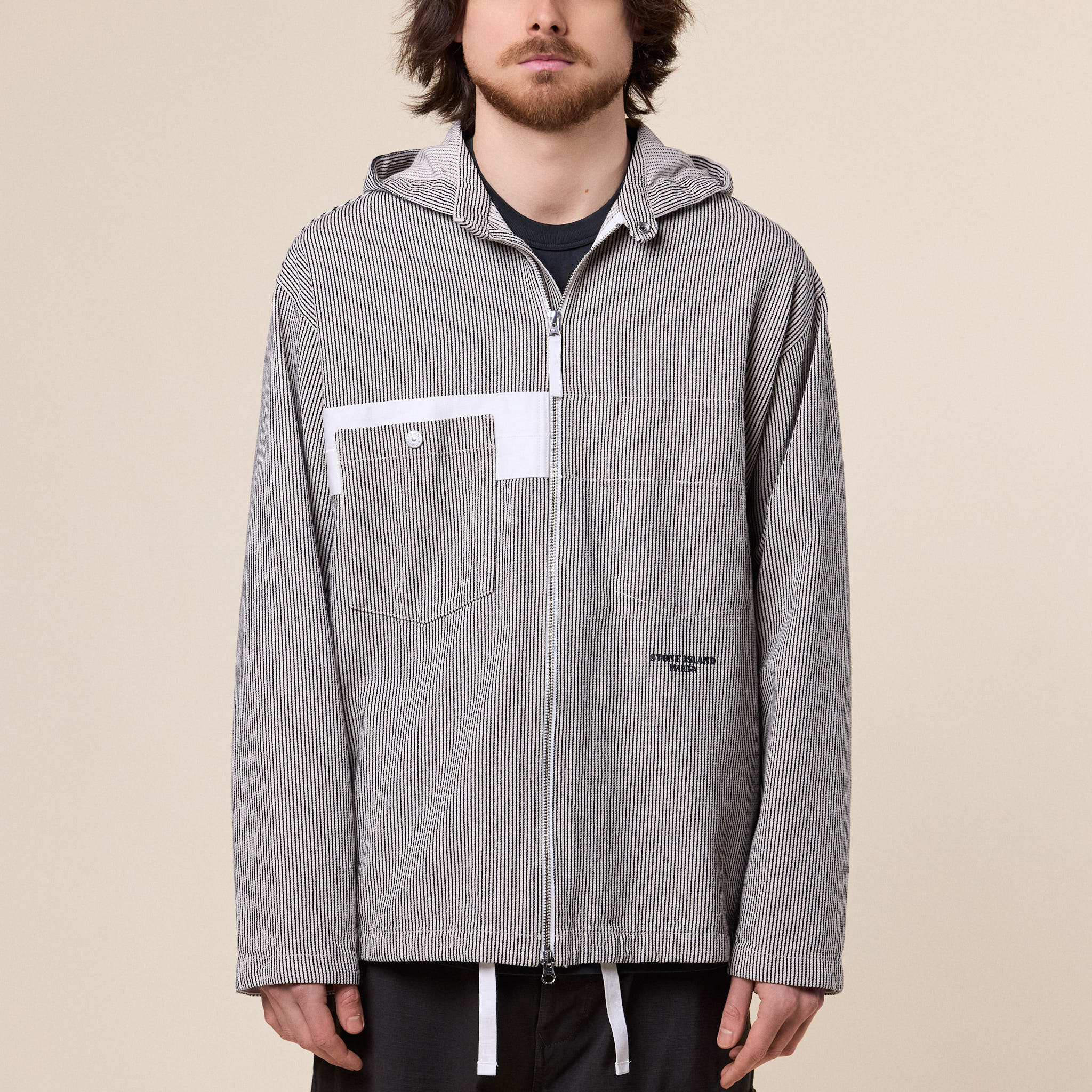 Stone Island Marina - Striped Cotton Hooded Overshirt / Jacket - Navy Blue