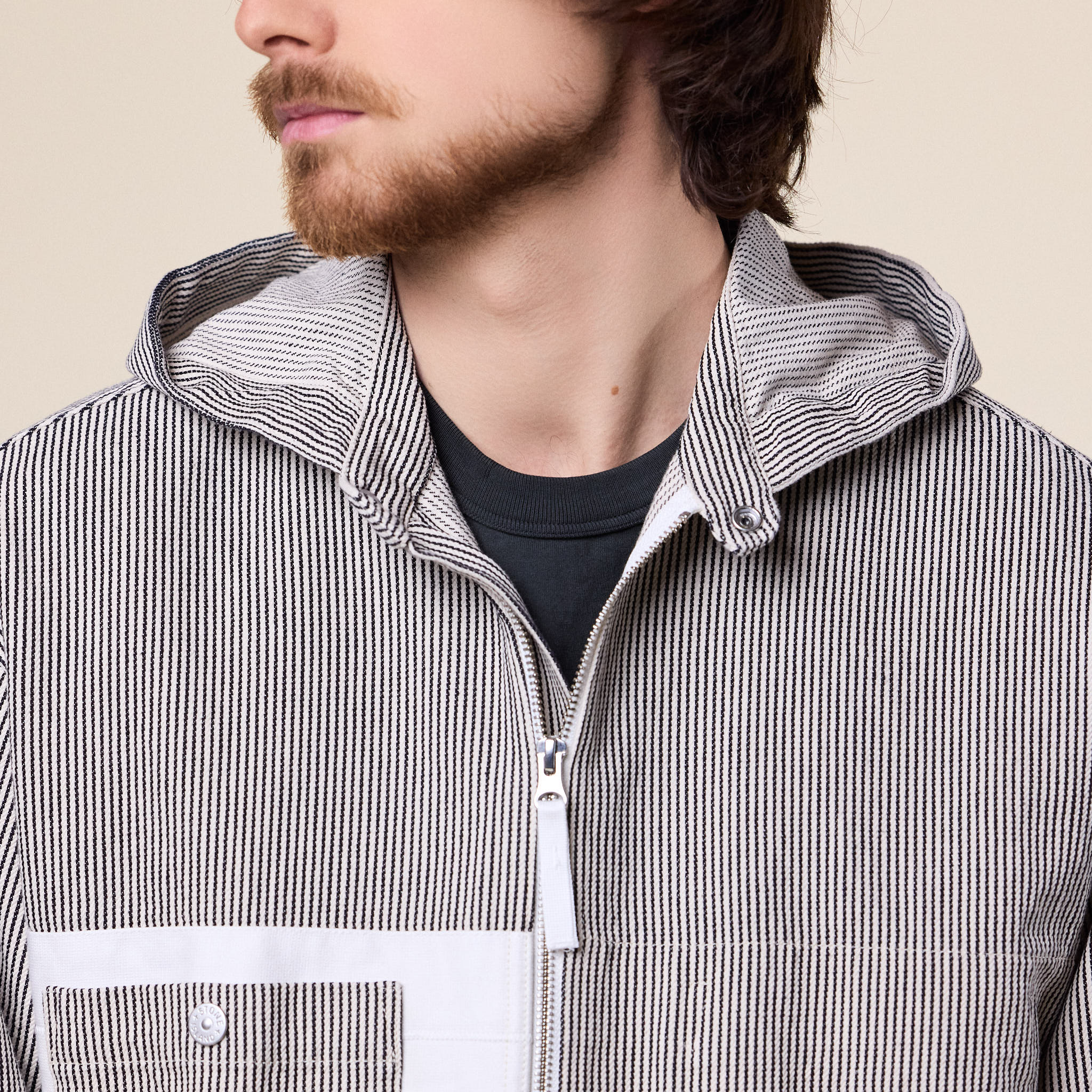 Stone Island Marina - Striped Cotton Hooded Overshirt / Jacket - Navy Blue