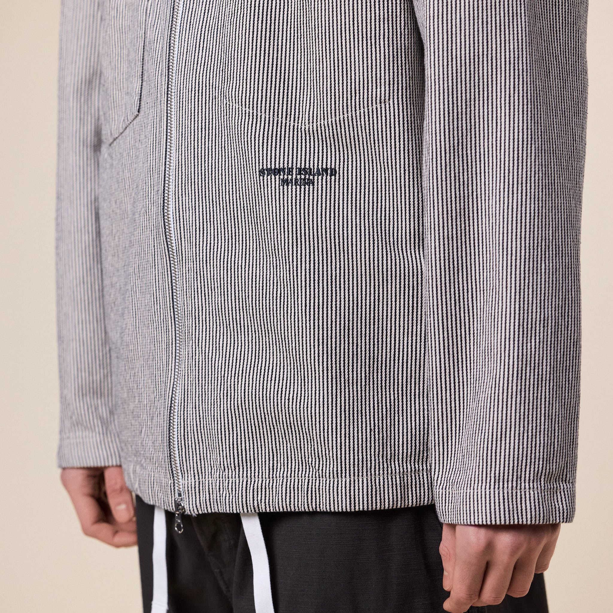 Stone Island Marina - Striped Cotton Hooded Overshirt / Jacket - Navy Blue