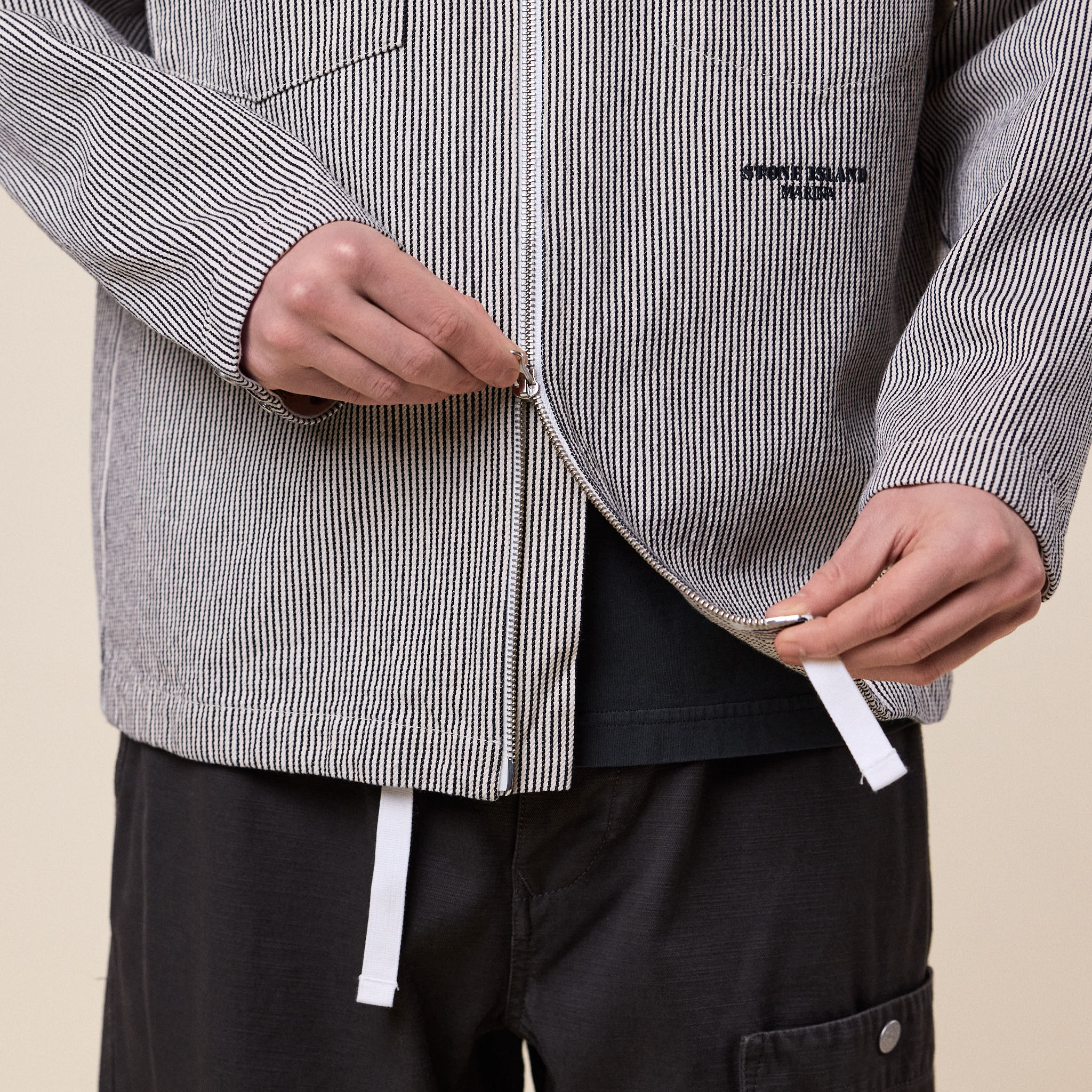 Stone Island Marina - Striped Cotton Hooded Overshirt / Jacket - Navy Blue