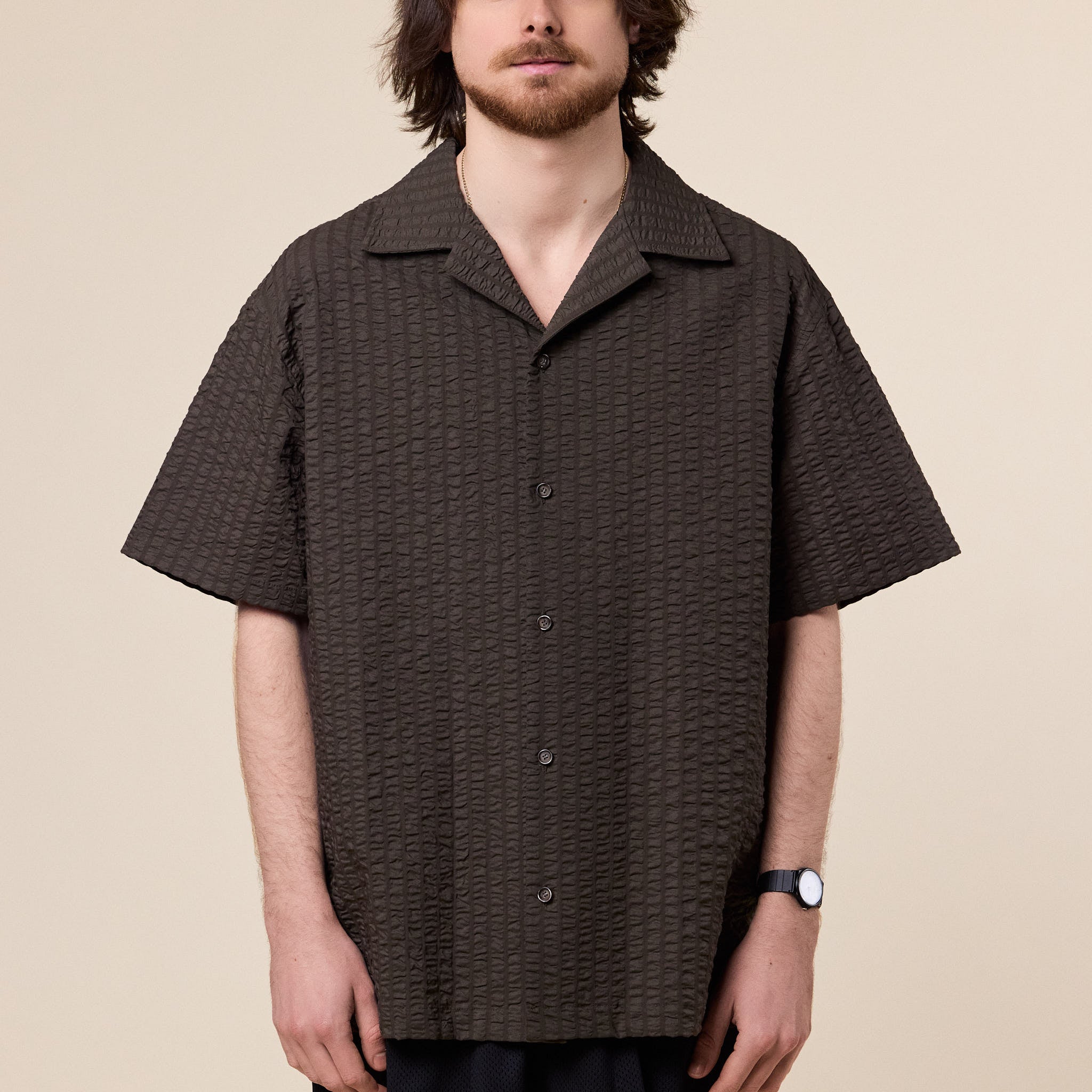 Merely Made - Premium Seersucker Cuban Collar Shirt - Seaweed Green