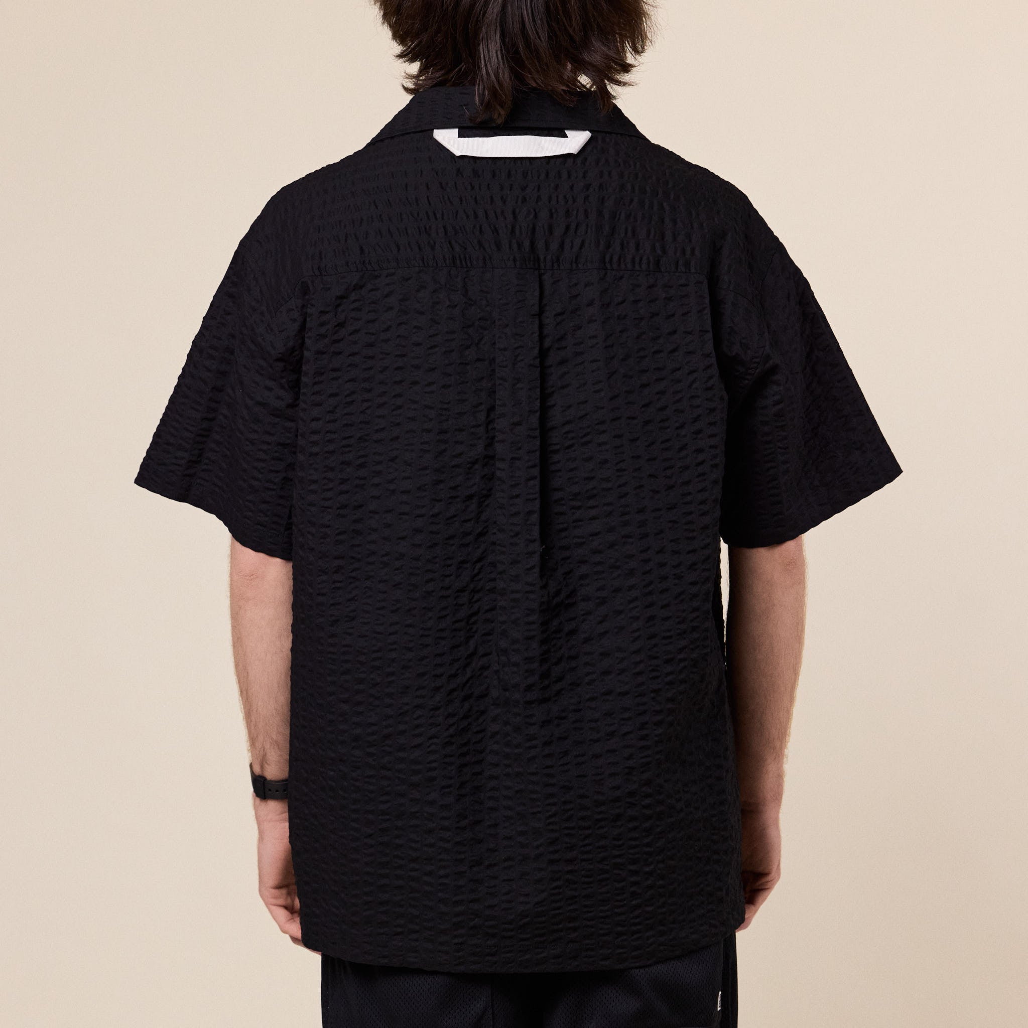 Merely Made - Premium Seersucker Cuban Collar Shirt - Asphalt Black