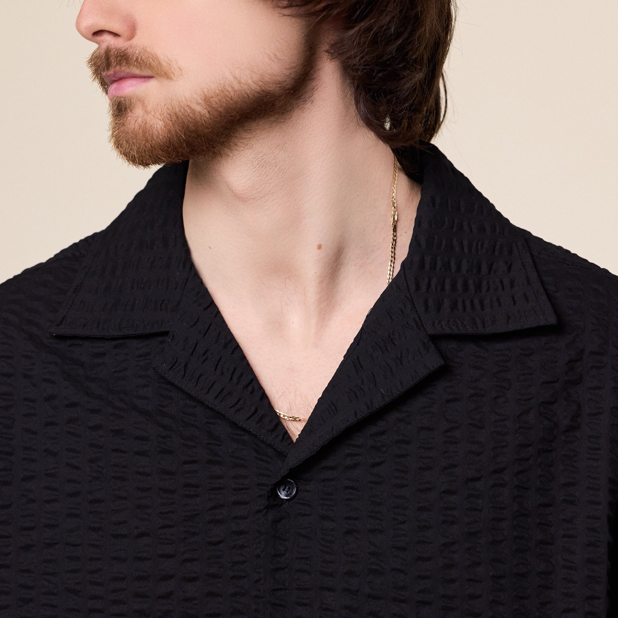 Merely Made - Premium Seersucker Cuban Collar Shirt - Asphalt Black