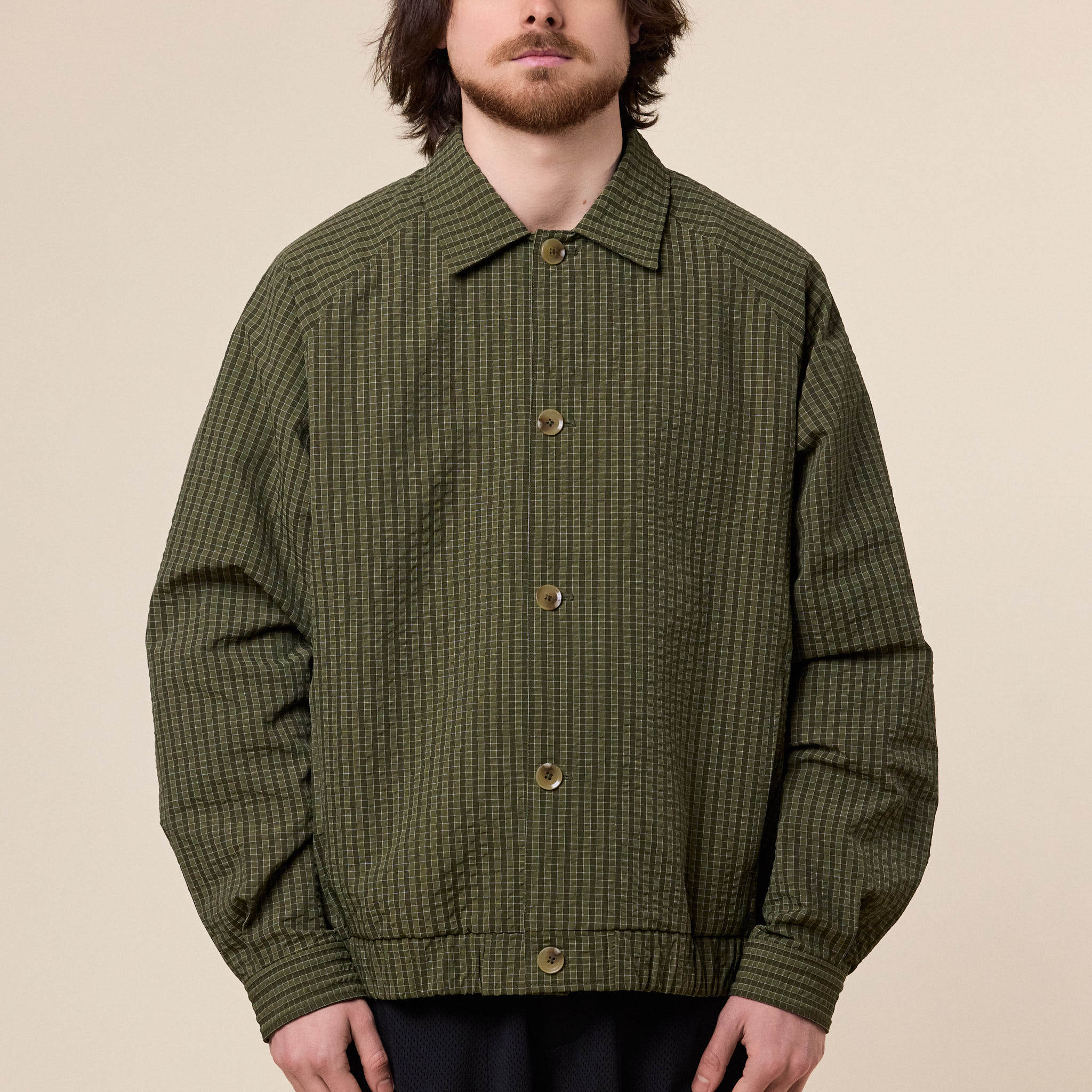 Merely Made - Premium Bubble Check Raglan Blouson Jacket - Olive Check