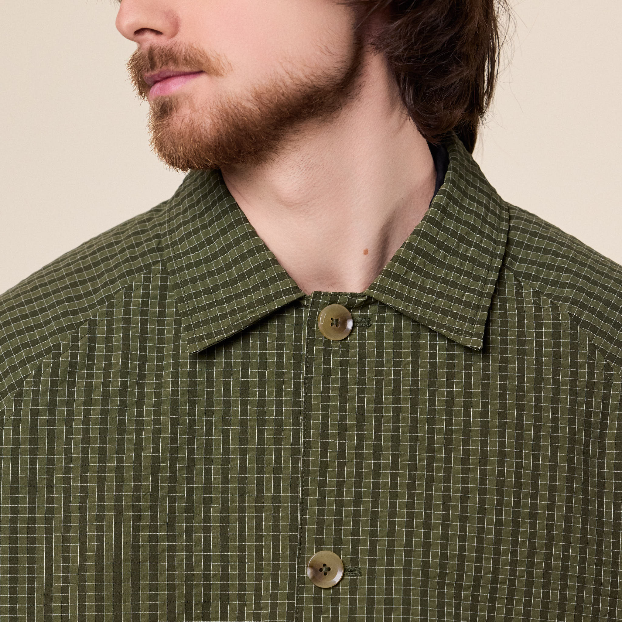 Merely Made - Premium Bubble Check Raglan Blouson Jacket - Olive Check
