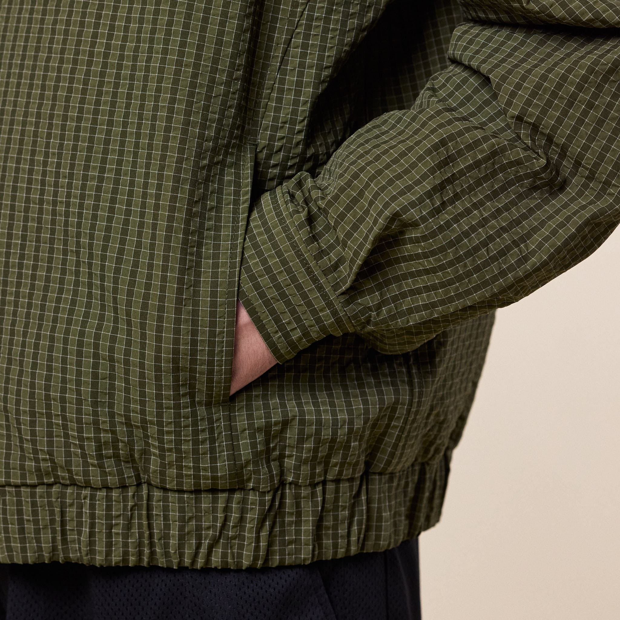 Merely Made - Premium Bubble Check Raglan Blouson Jacket - Olive Check