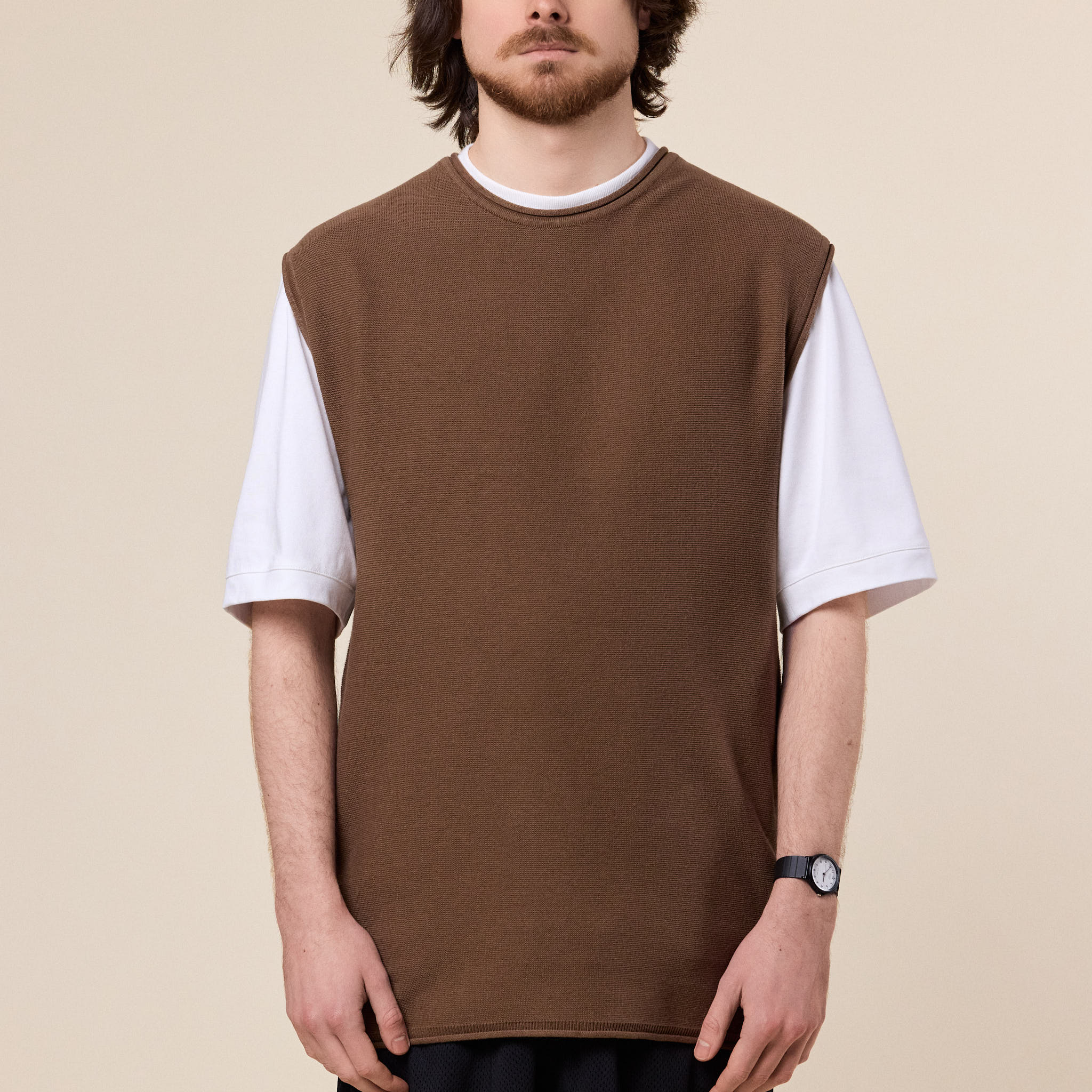 Merely Made - Premium Wide Sleeveless Knit Sweater - Caramel Brown