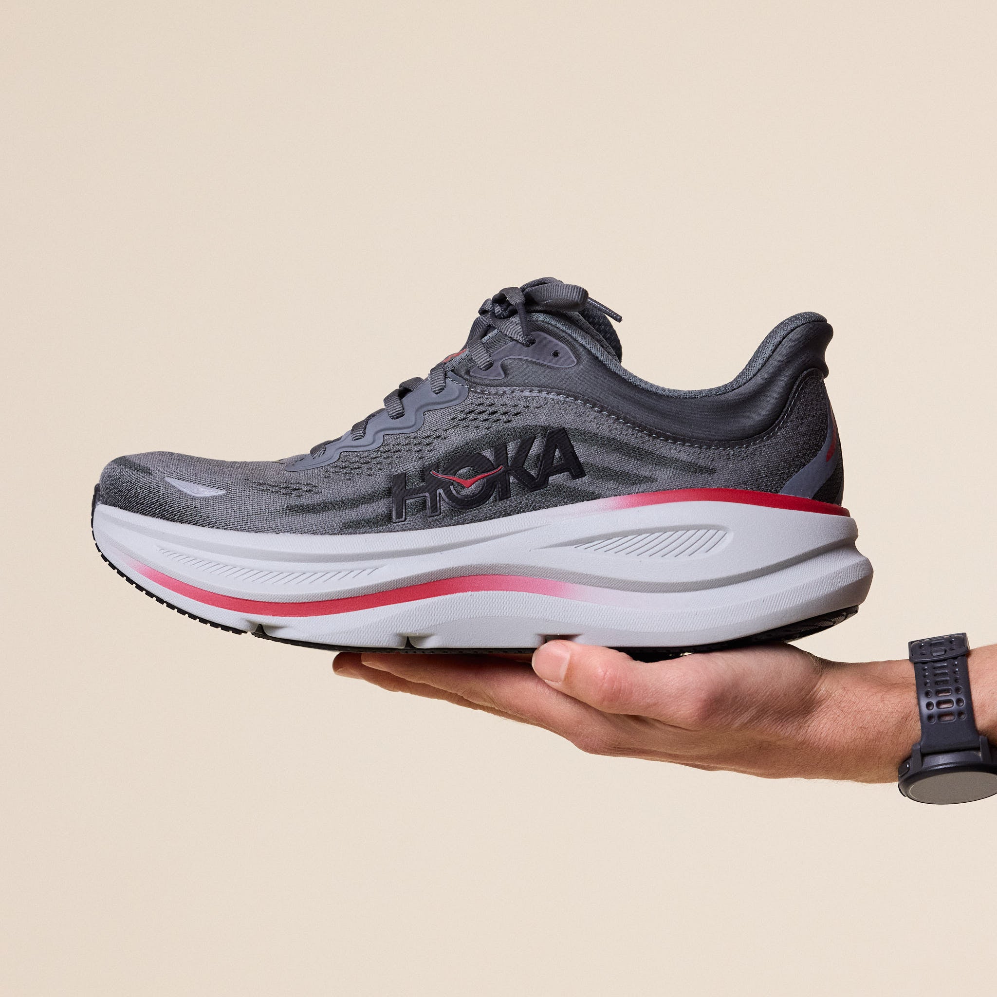 HOKA - Bondi 9 Running Trainer - Satellite Grey / Outer Orbit