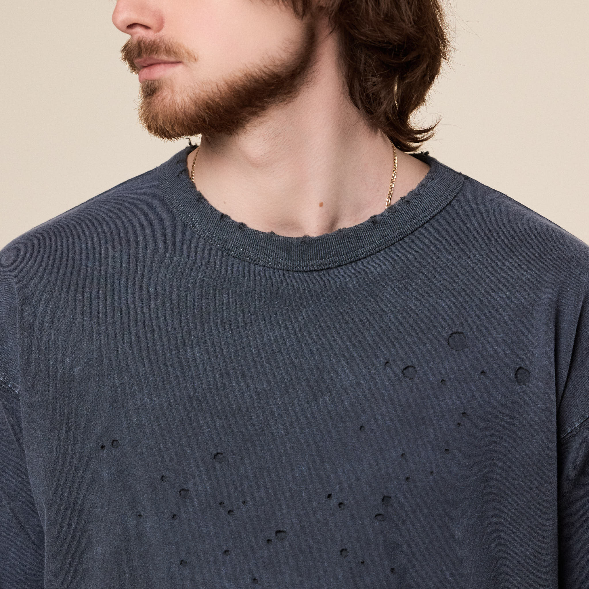 BEAMS - Layered Damage Long Sleeve T-Shirt - Black