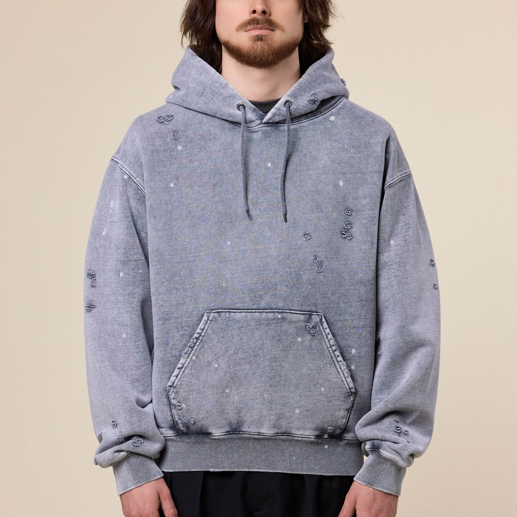BEAMS - Damage Sweat Hoodie - Grey