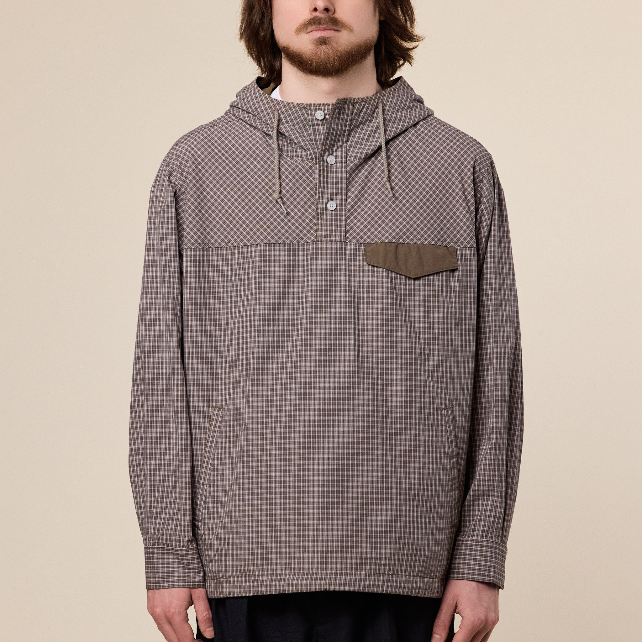 BEAMS - Check Pullover Anorak - Brown Check