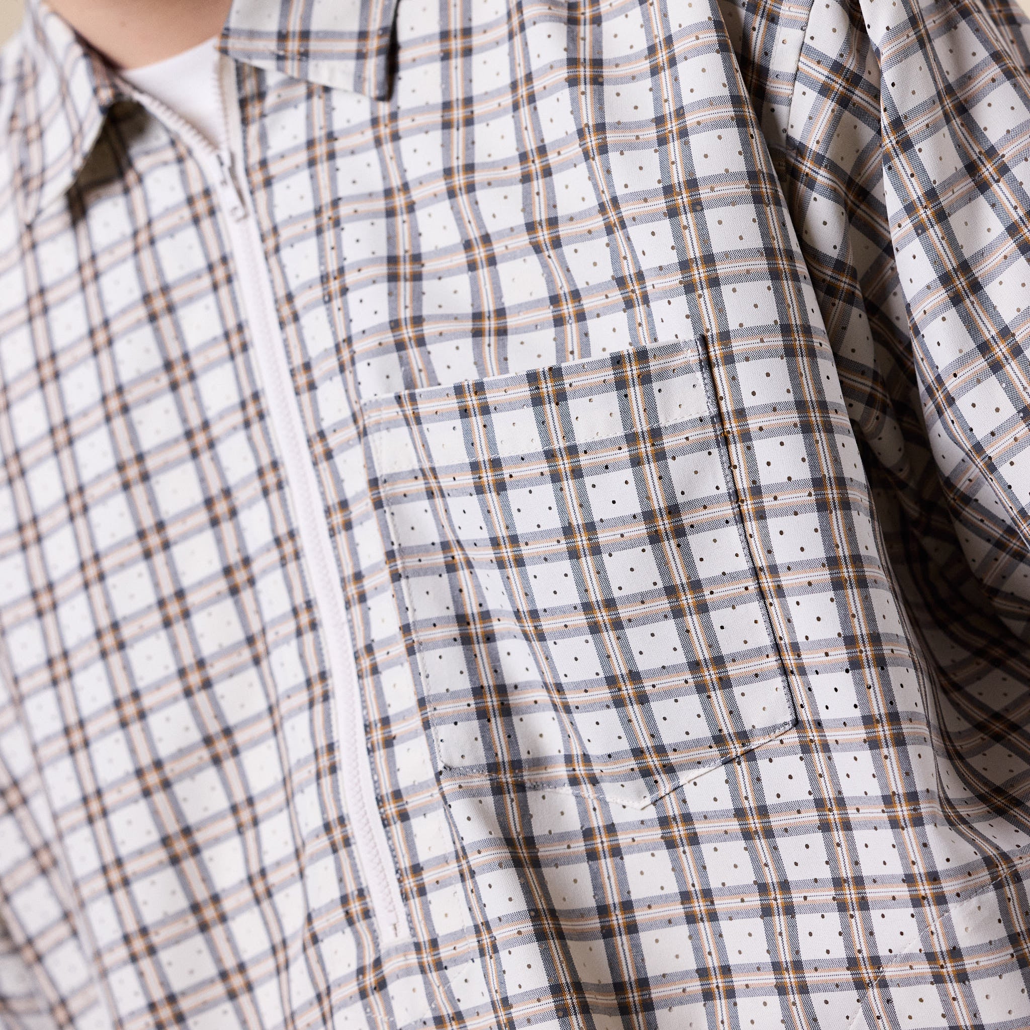 BEAMS - 1/2 Zip Pullover Shirt - Beige
