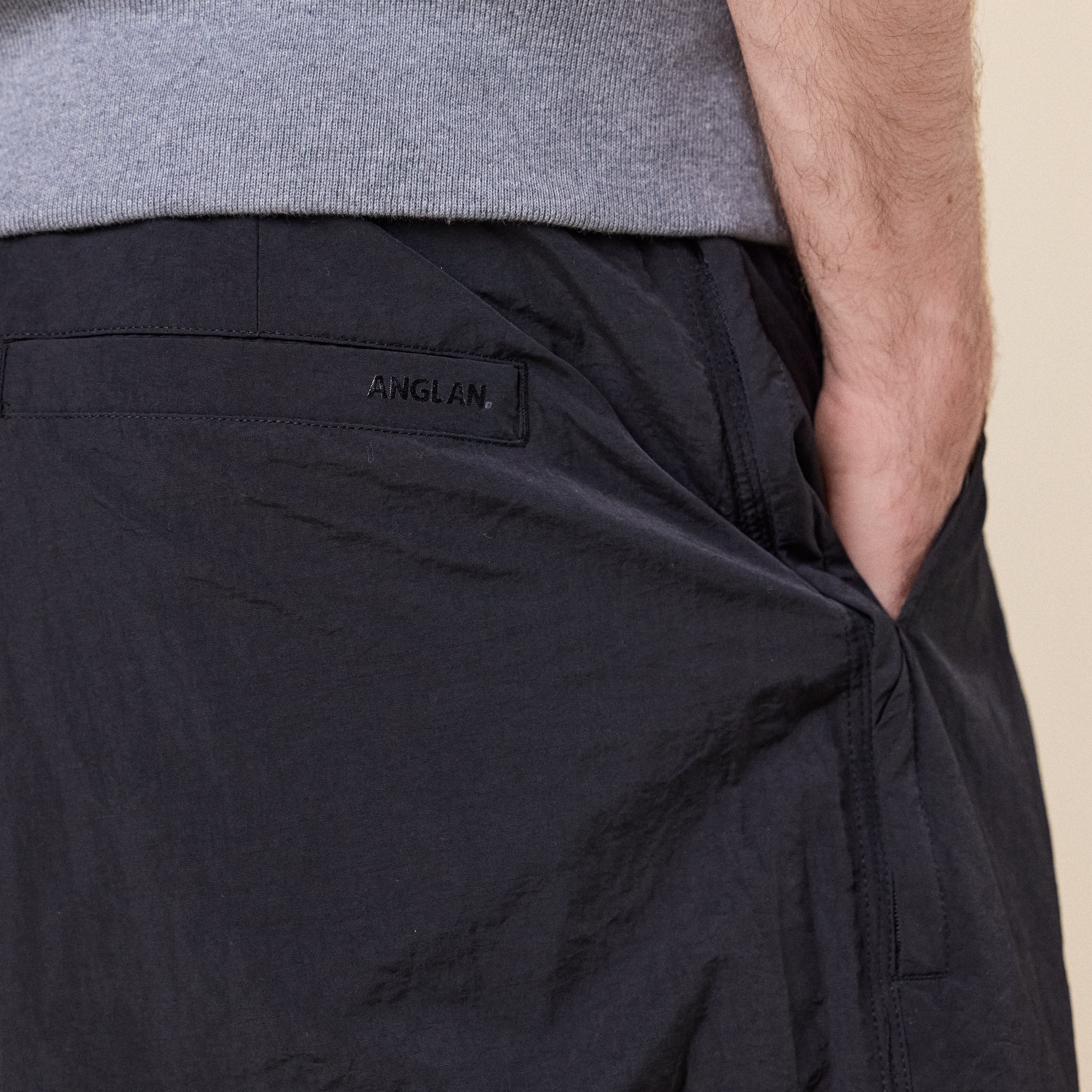 Anglan - Nylon Tuck Belt String Balloon Pants - Black