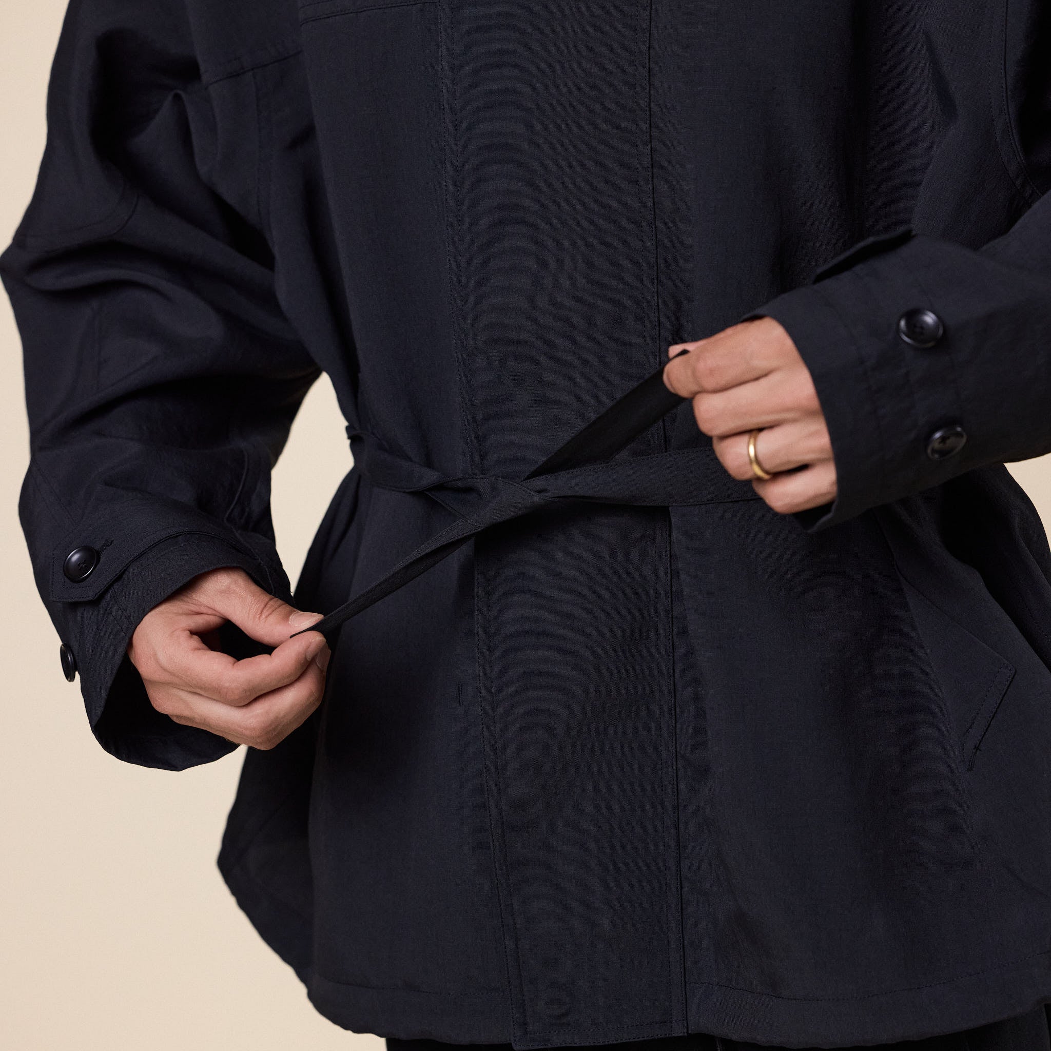 Meanswhile - Desert Cloth Neutral Hooded Blouson - Off Black