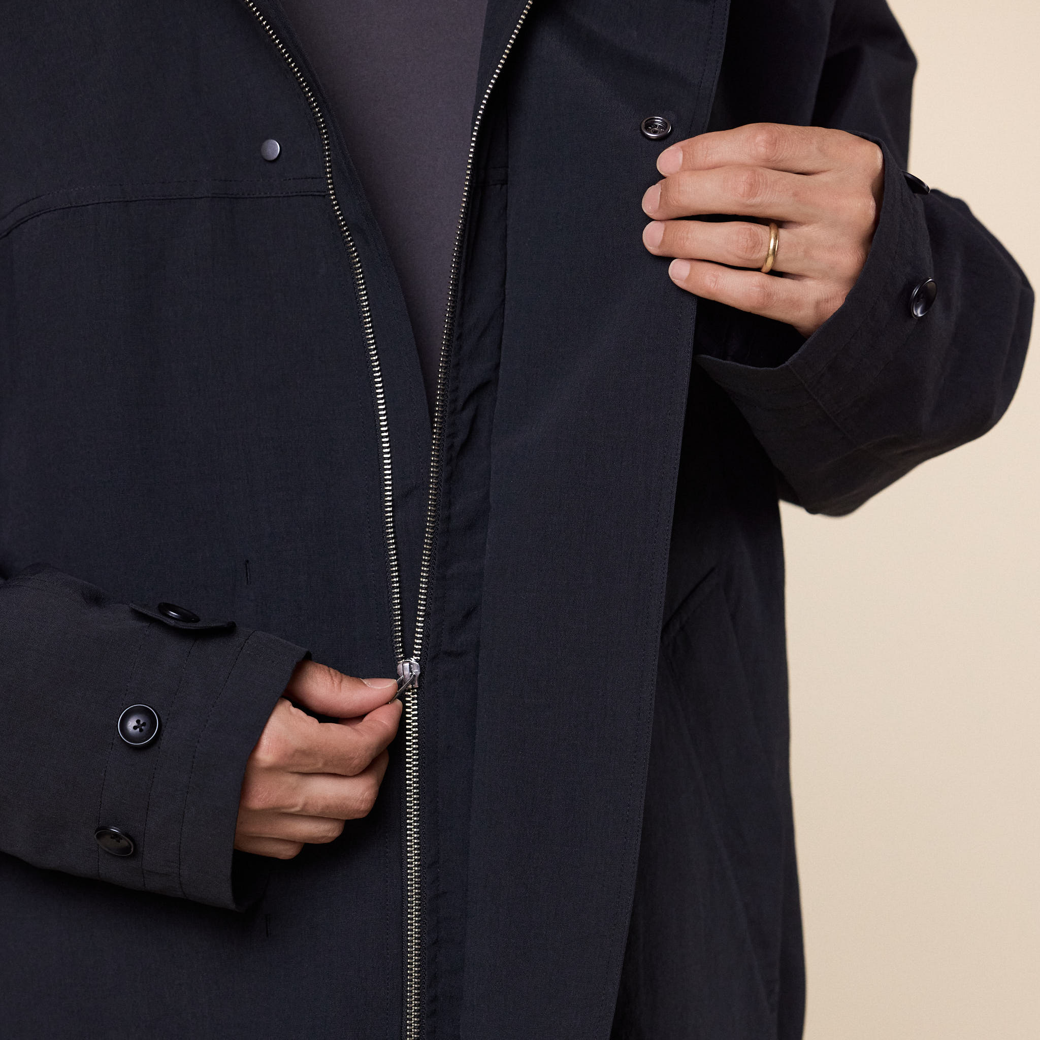 Meanswhile - Desert Cloth Neutral Hooded Blouson - Off Black