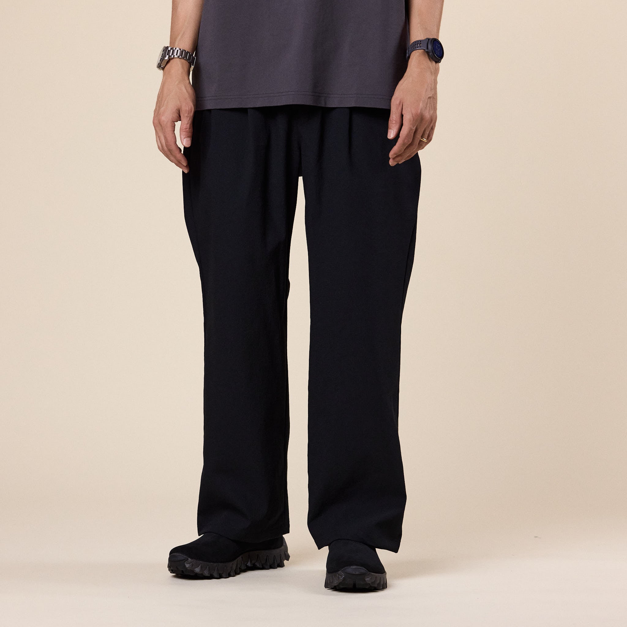 Meanswhile - Breathable Linen Easy Pants - Off Black