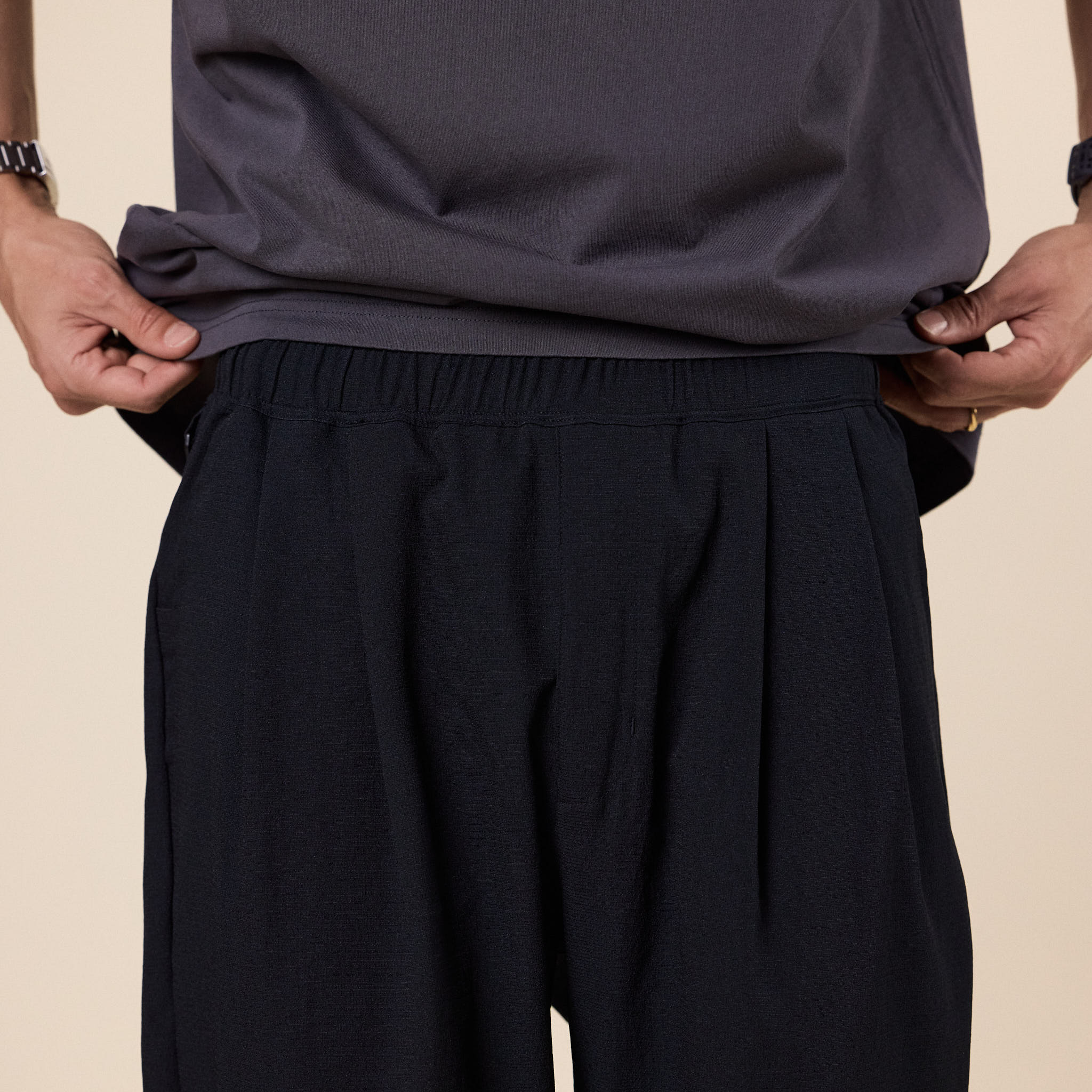 Meanswhile - Breathable Linen Easy Pants - Off Black
