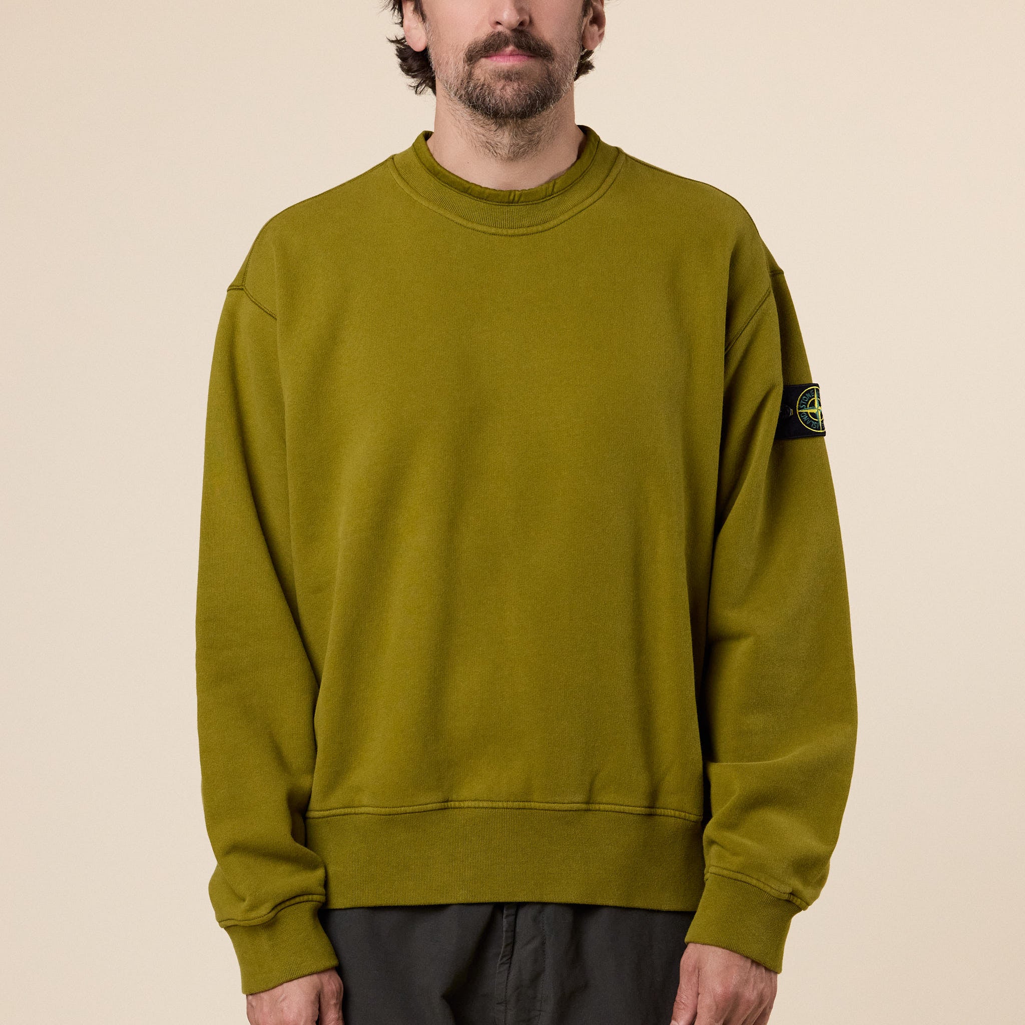 Stone Island - Brushed Organic Cotton Fleece Oversized Crewneck Sweatshirt - Cactus