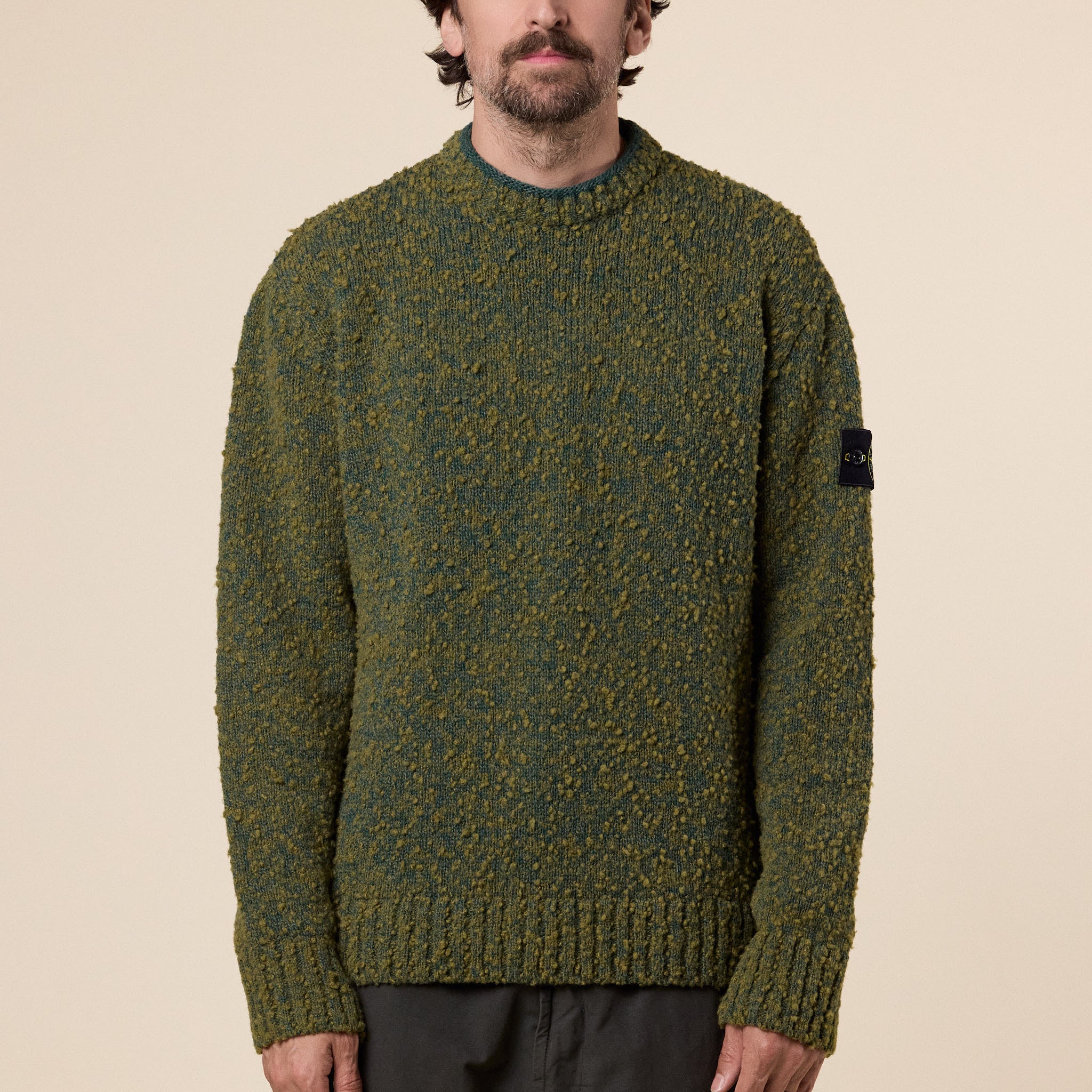 Stone Island - Speckled Wool Nylon Crewneck Jumper - Dark Green Melange