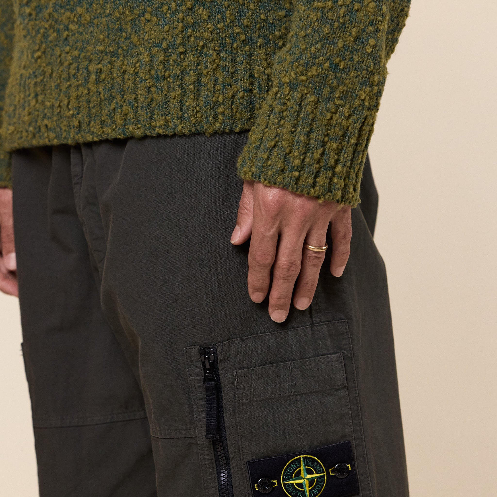 Stone Island - Speckled Wool Nylon Crewneck Jumper - Dark Green Melange