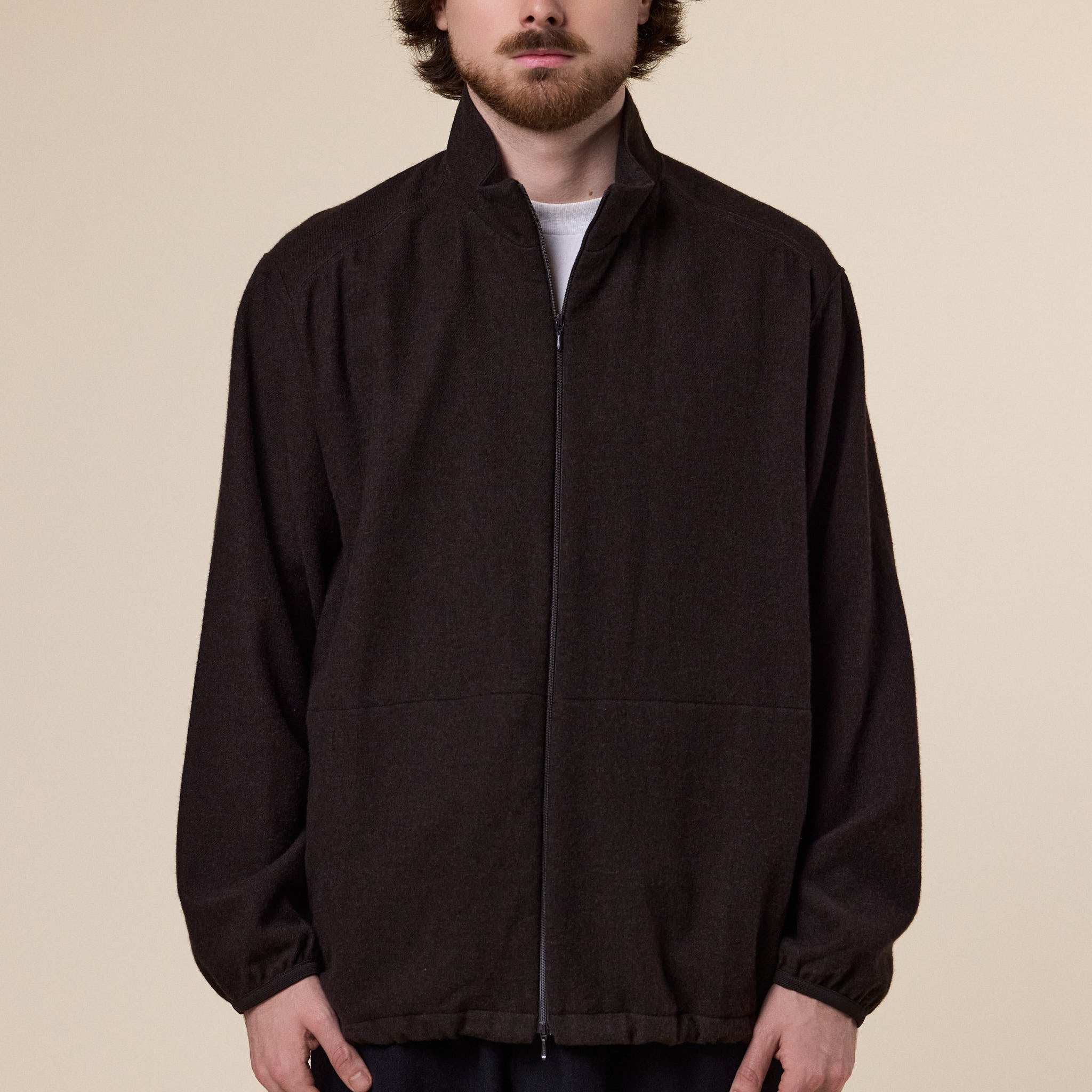 Still by Hand - Cashmere Mixed High Neck Blouson - Dark Brown