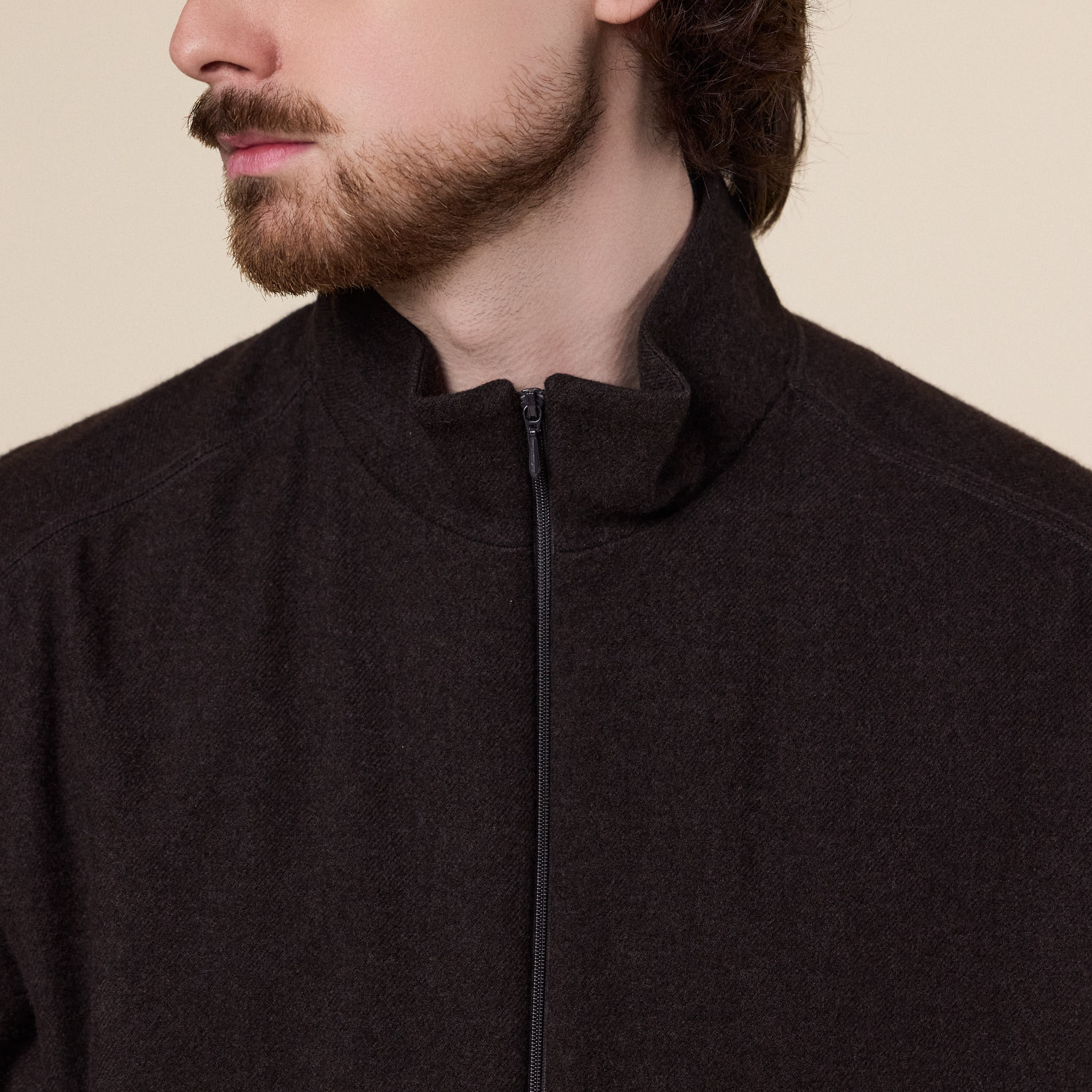 Still by Hand - Cashmere Mixed High Neck Blouson - Dark Brown