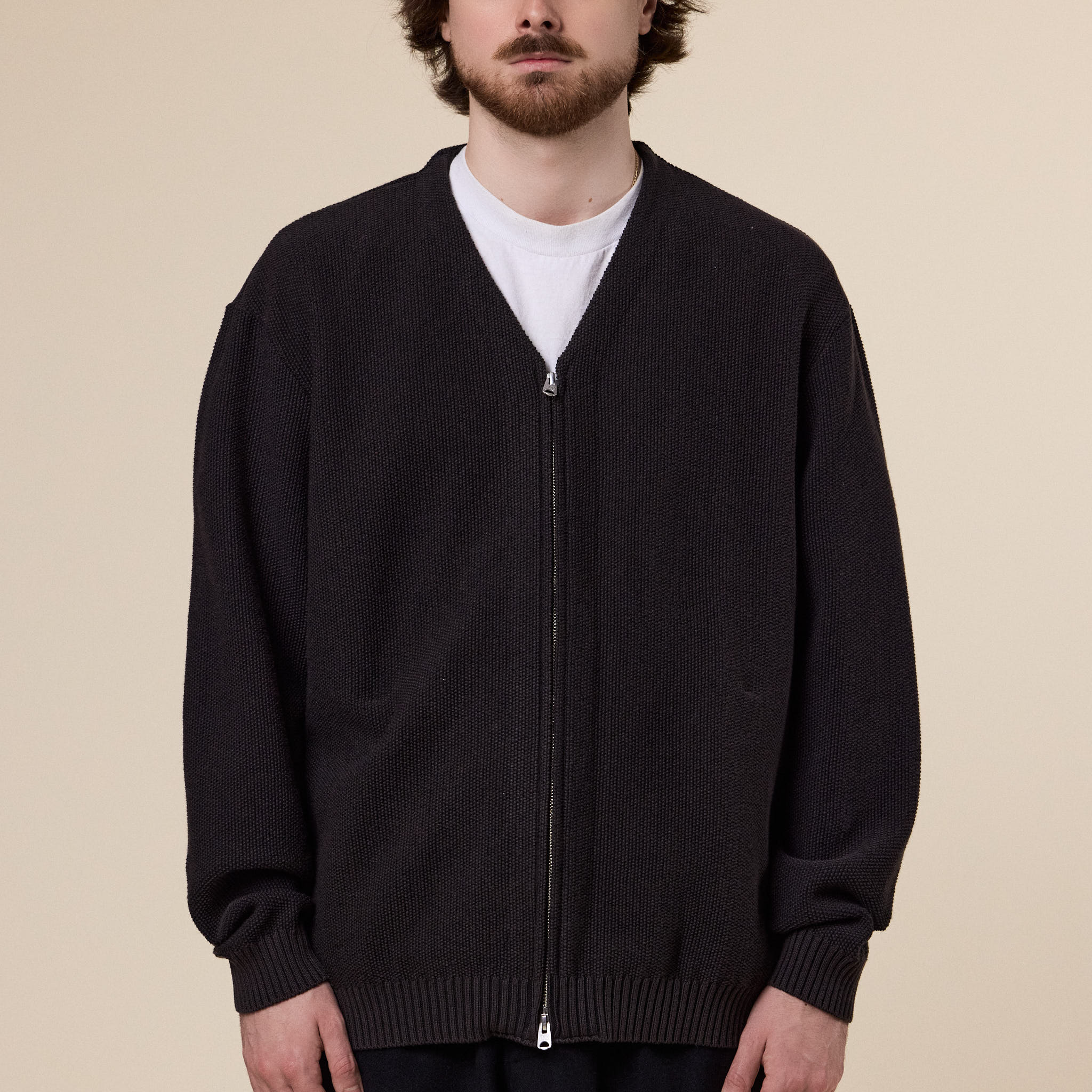 Still by Hand - Zip Up Cardigan - Brown Charcoal