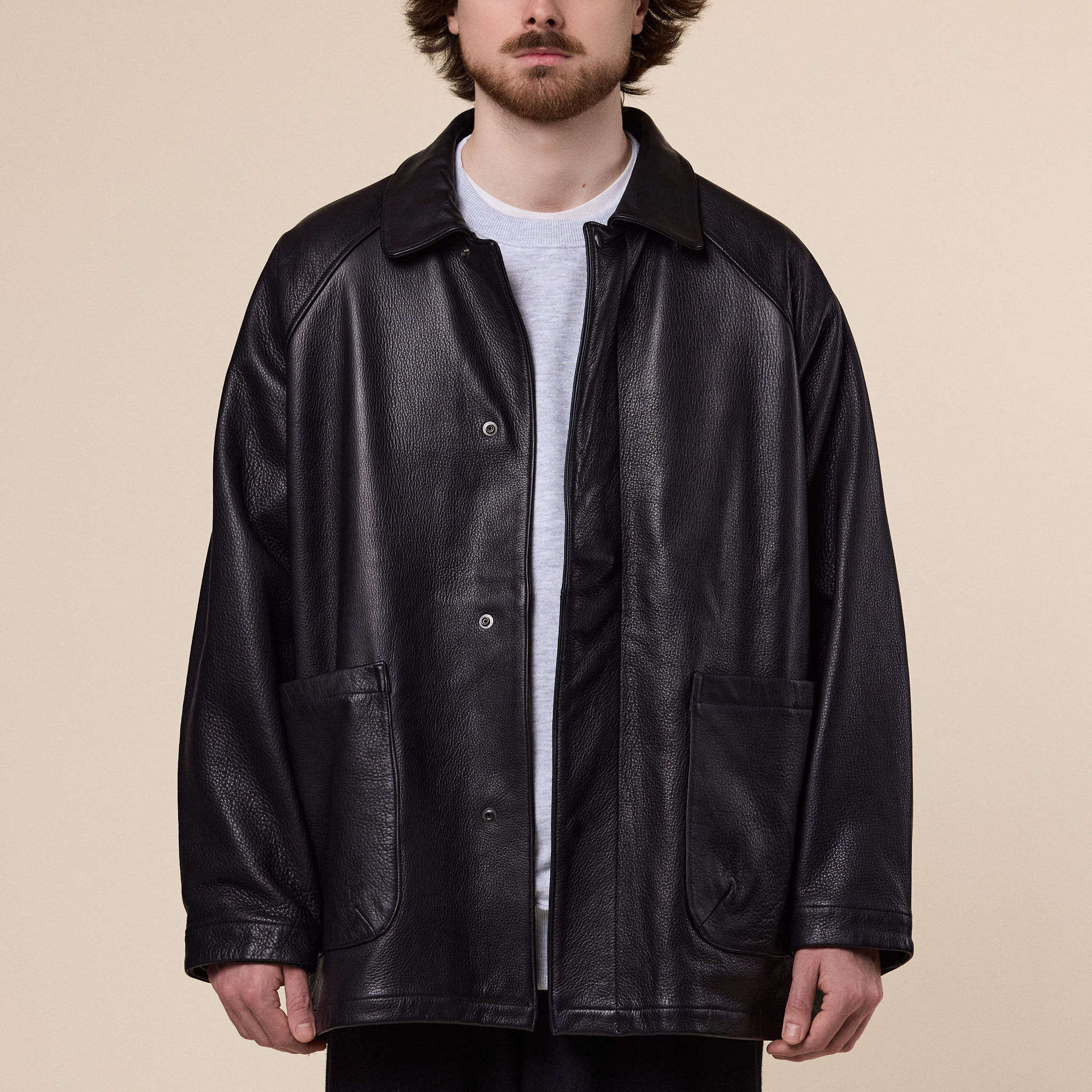 Still by Hand - Leather Half Coat - Black