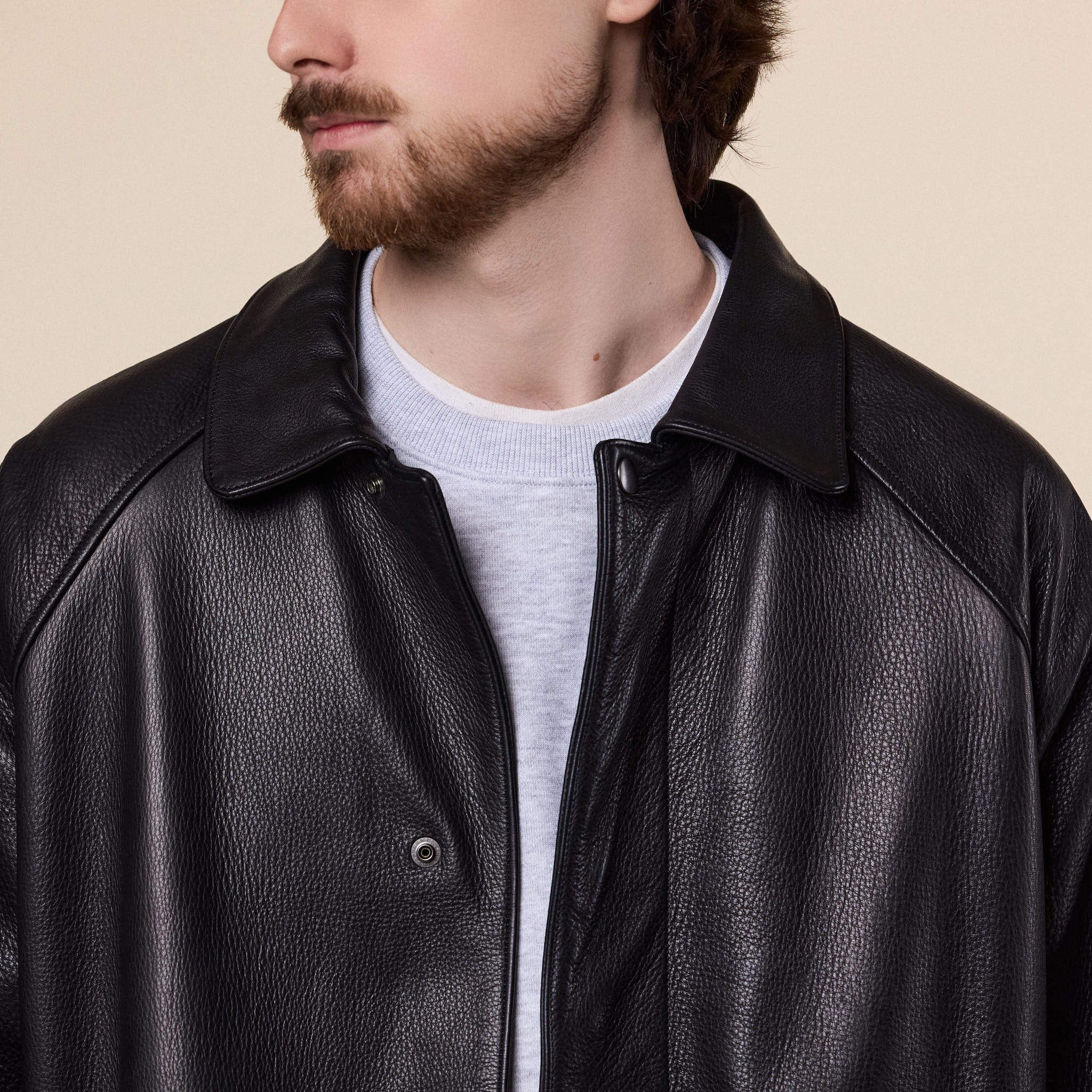 Still by Hand - Leather Half Coat - Black