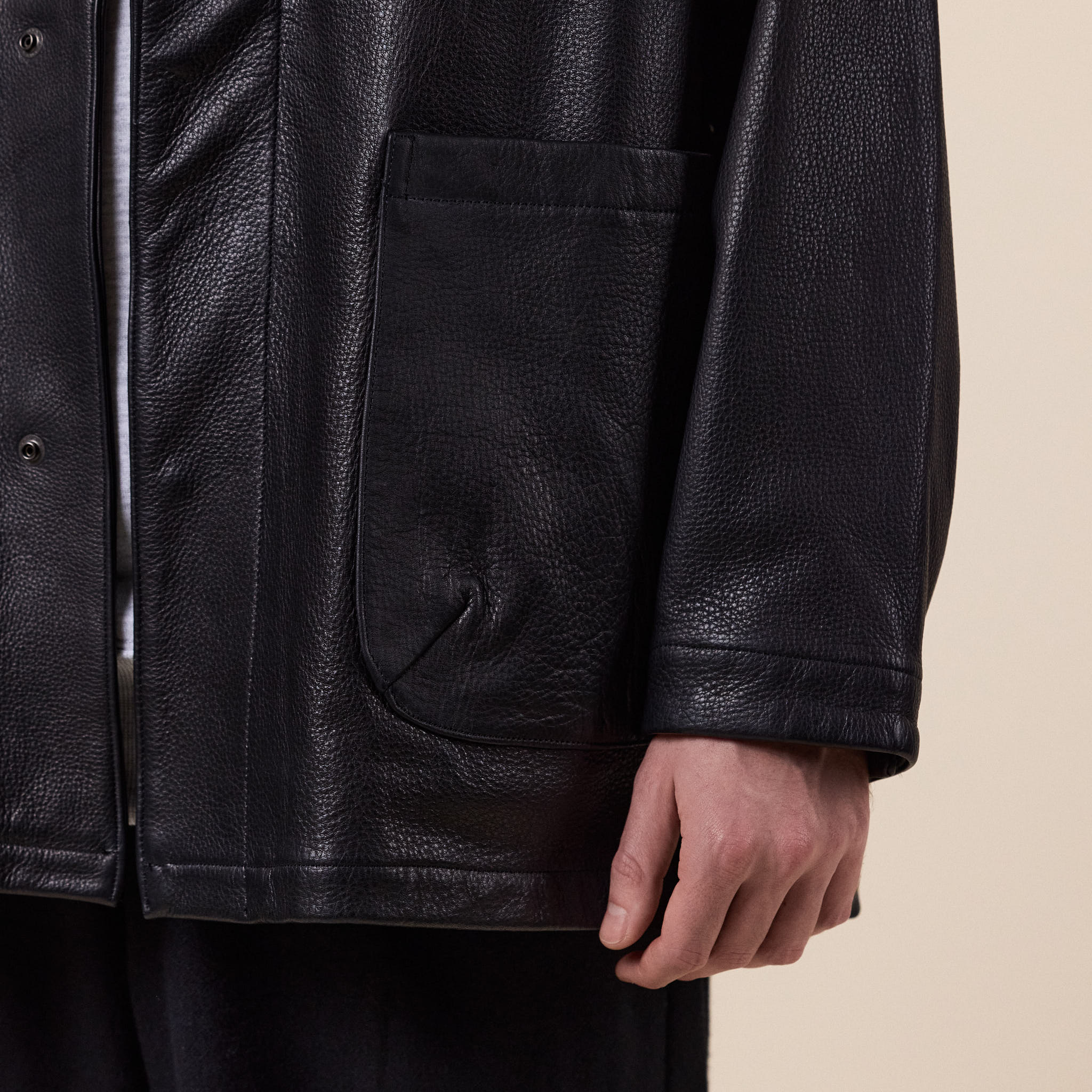 Still by Hand - Leather Half Coat - Black