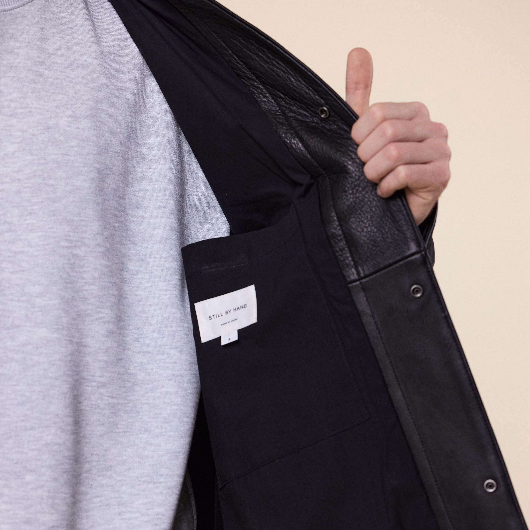 Still by Hand - Leather Half Coat - Black