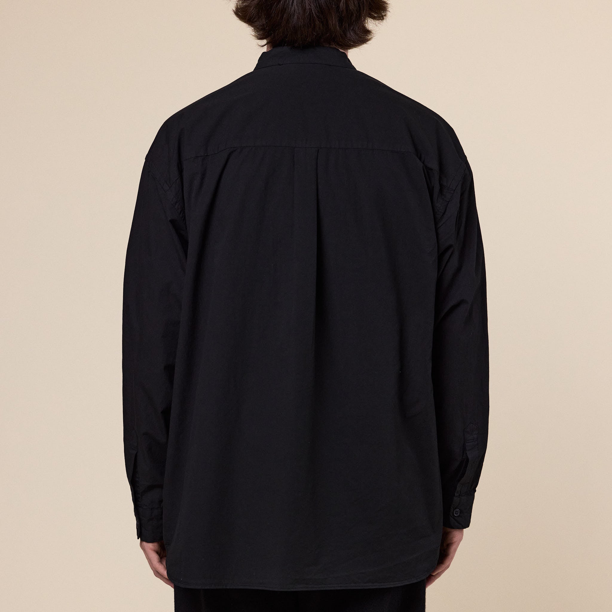 Still by Hand - Garment Dye Band Collar Shirt - Ink Black