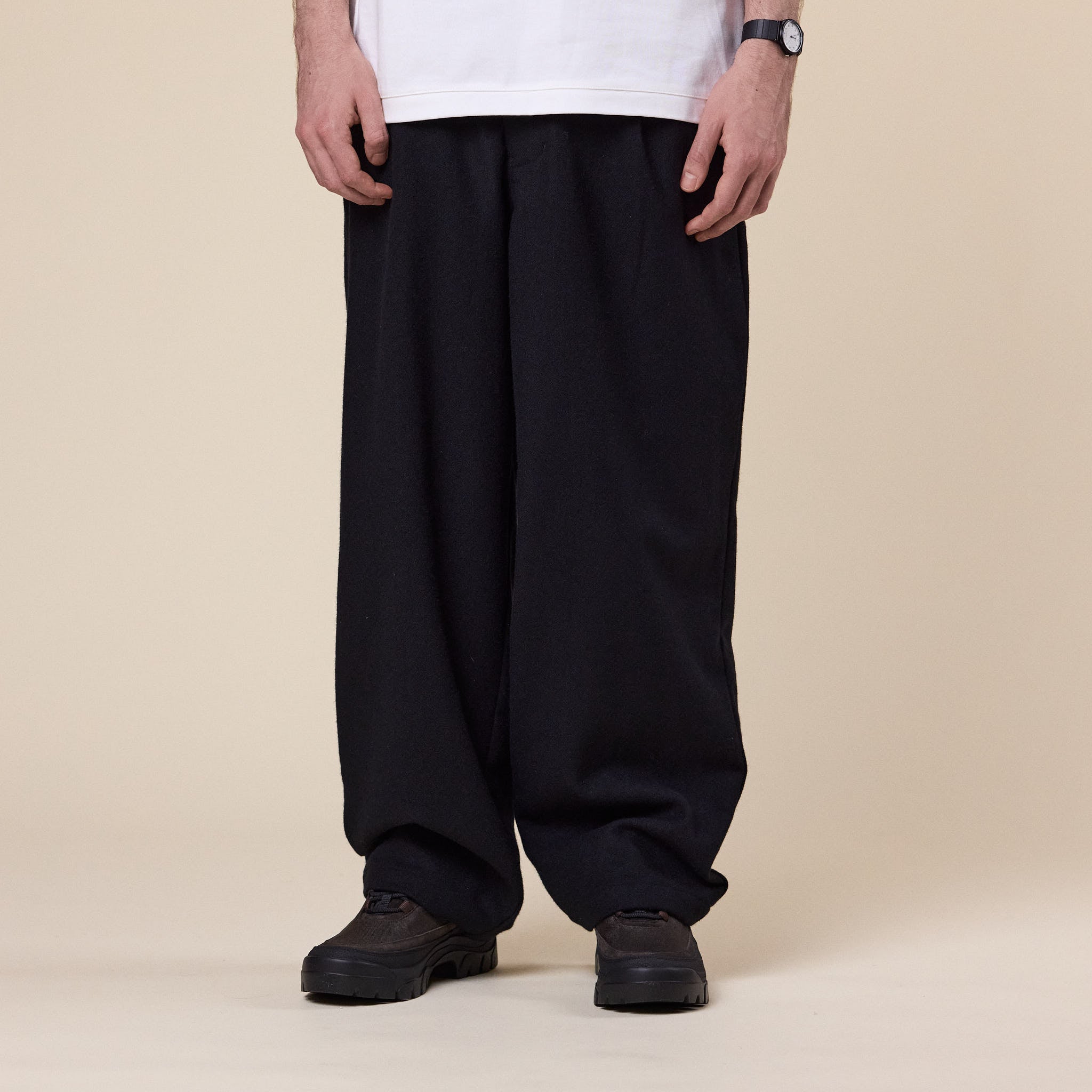 Still by Hand - Wool Wide Pants - Black