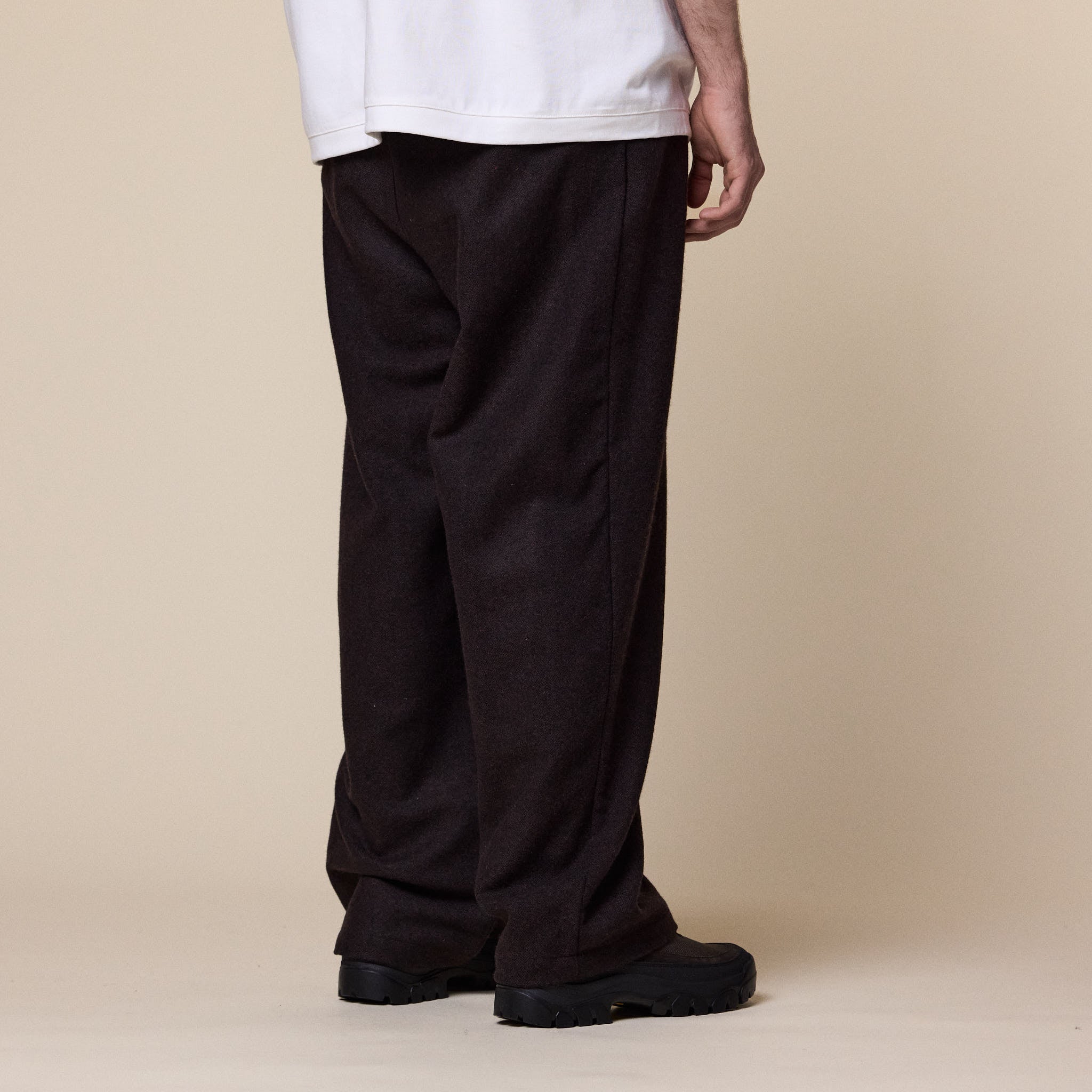 Still by Hand - Wool Wide Pants - Dark Brown