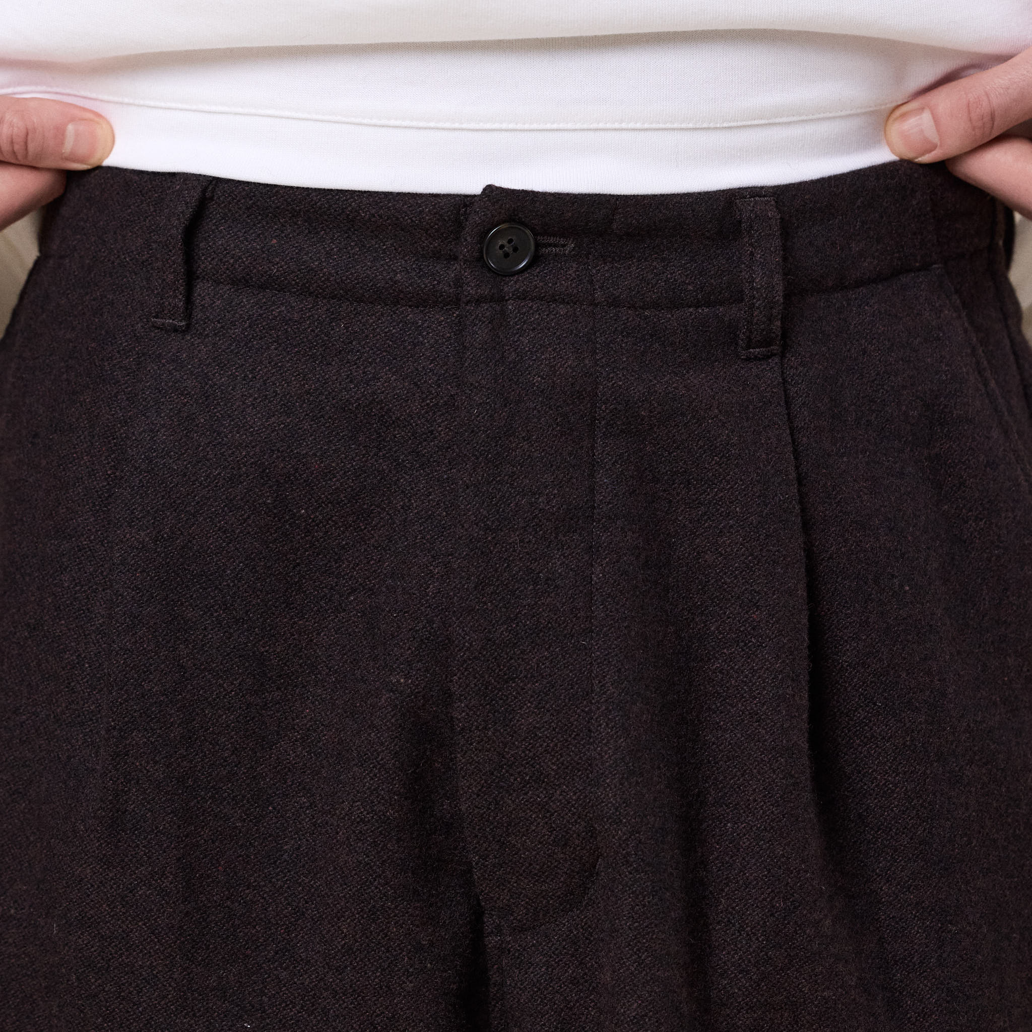 Still by Hand - Wool Wide Pants - Dark Brown