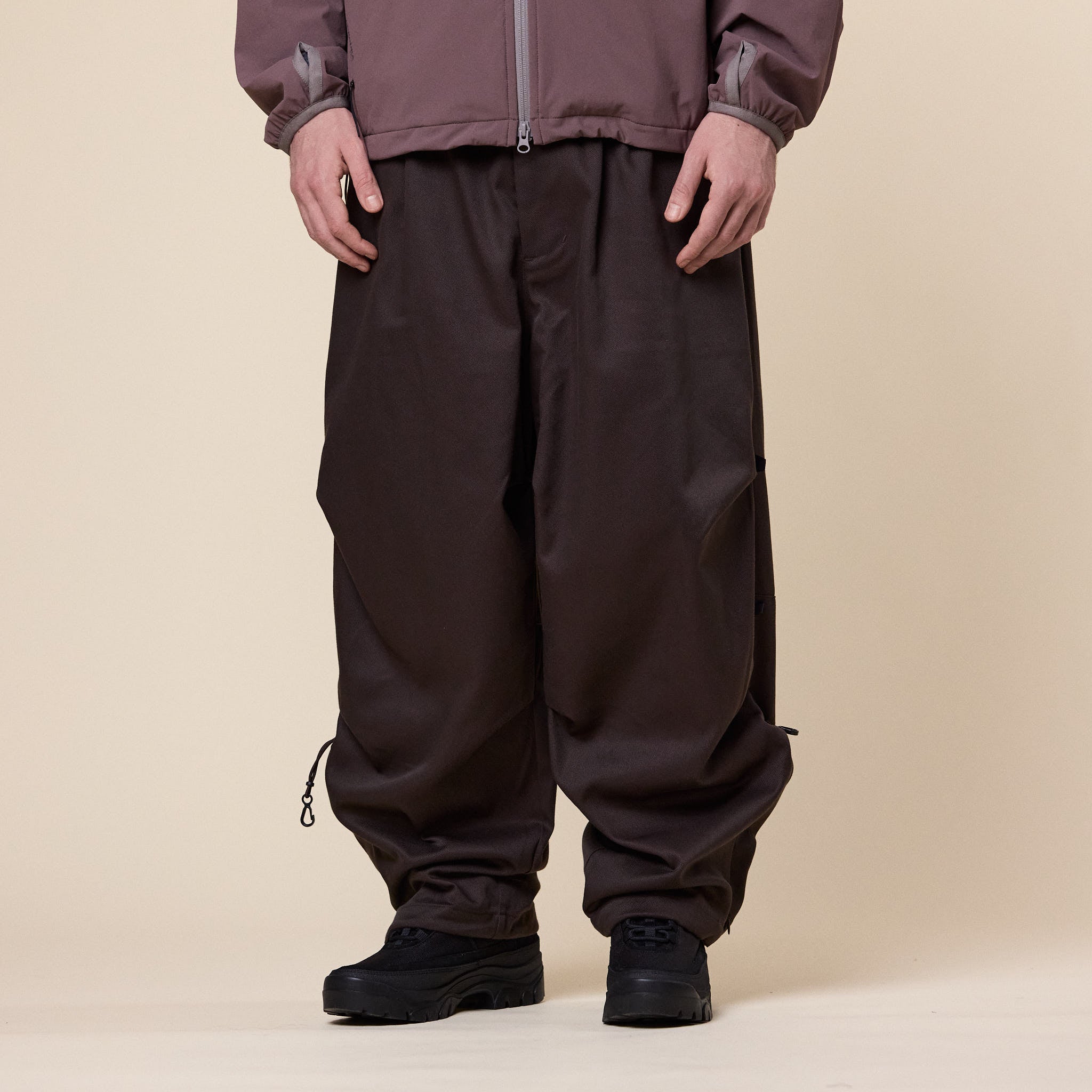 Poliquant - Changing Length Wide Zip Up Tucked Pants - Dark Brown