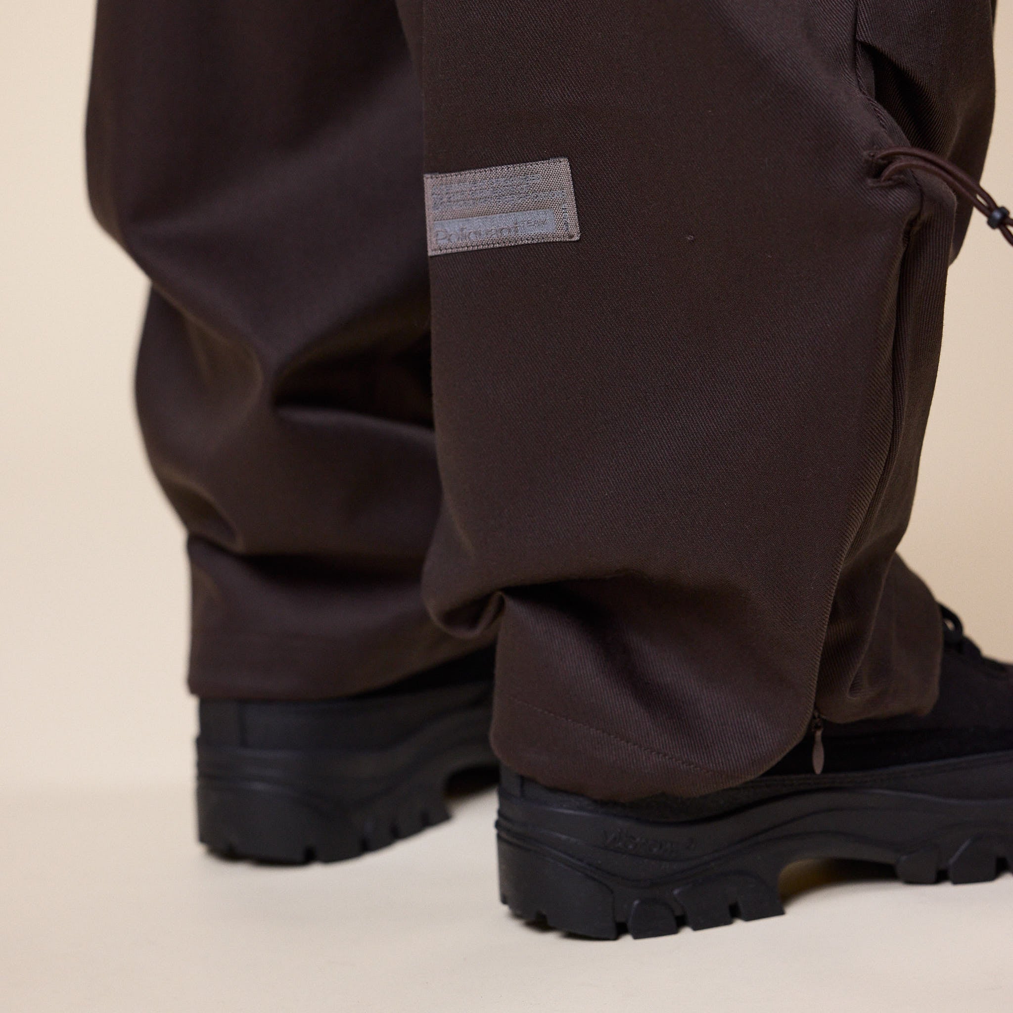 Poliquant - Changing Length Wide Zip Up Tucked Pants - Dark Brown
