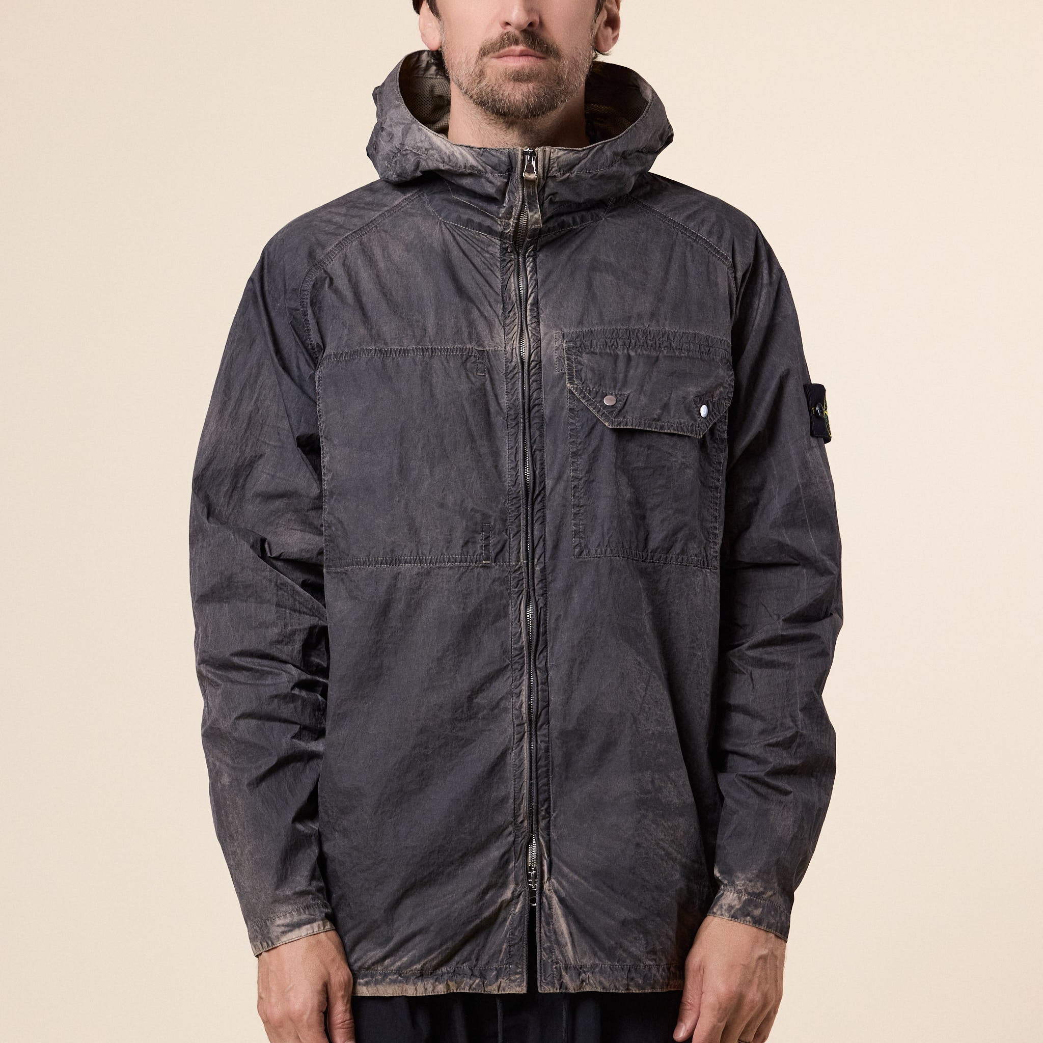 Stone Island - Laser Forest Camo Crinkle Reps-TC Zip-up Overshirt - Biscuit