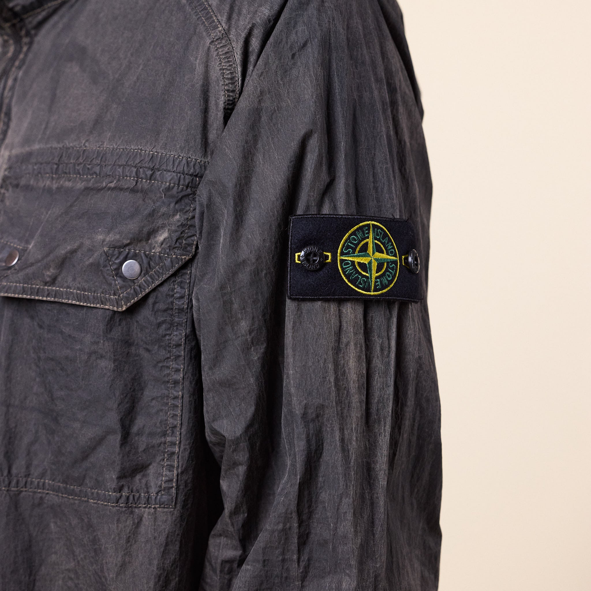 Stone Island - Laser Forest Camo Crinkle Reps-TC Zip-up Overshirt - Biscuit