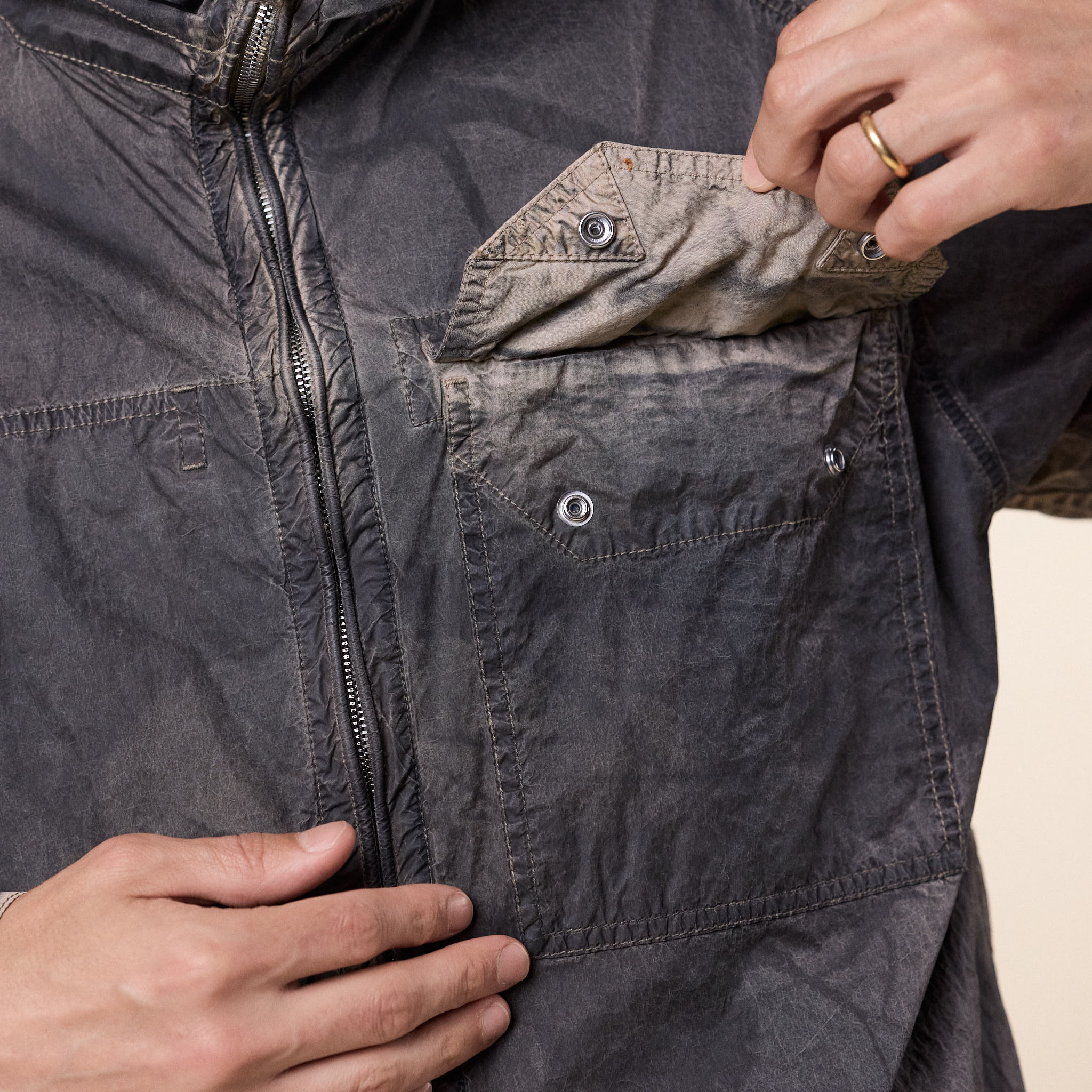 Stone Island - Laser Forest Camo Crinkle Reps-TC Zip-up Overshirt - Biscuit